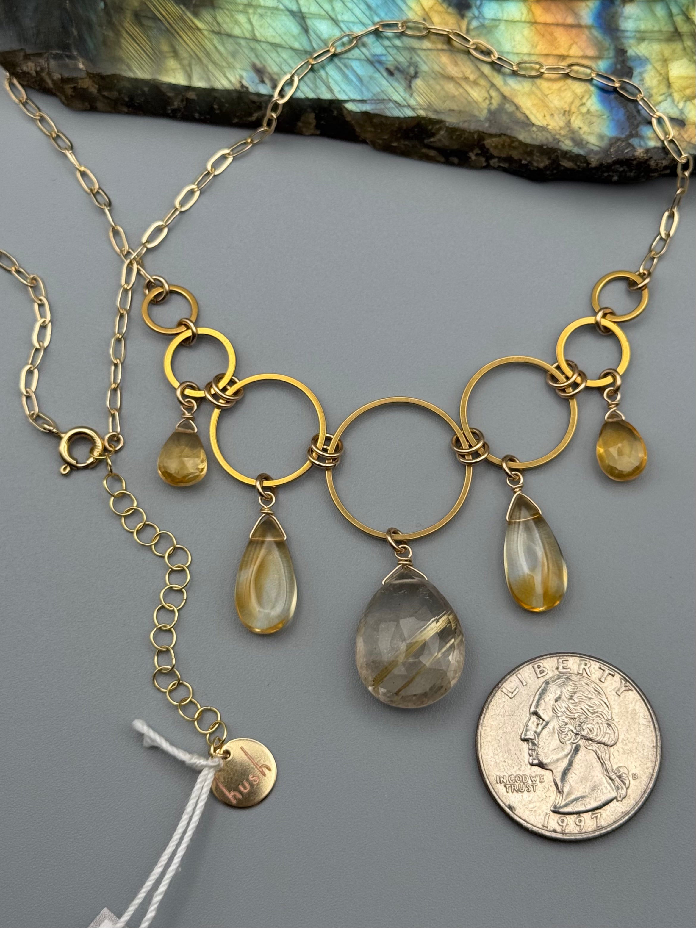•UNION• rutilated quartz + citrine gold necklace (16"-18" long)