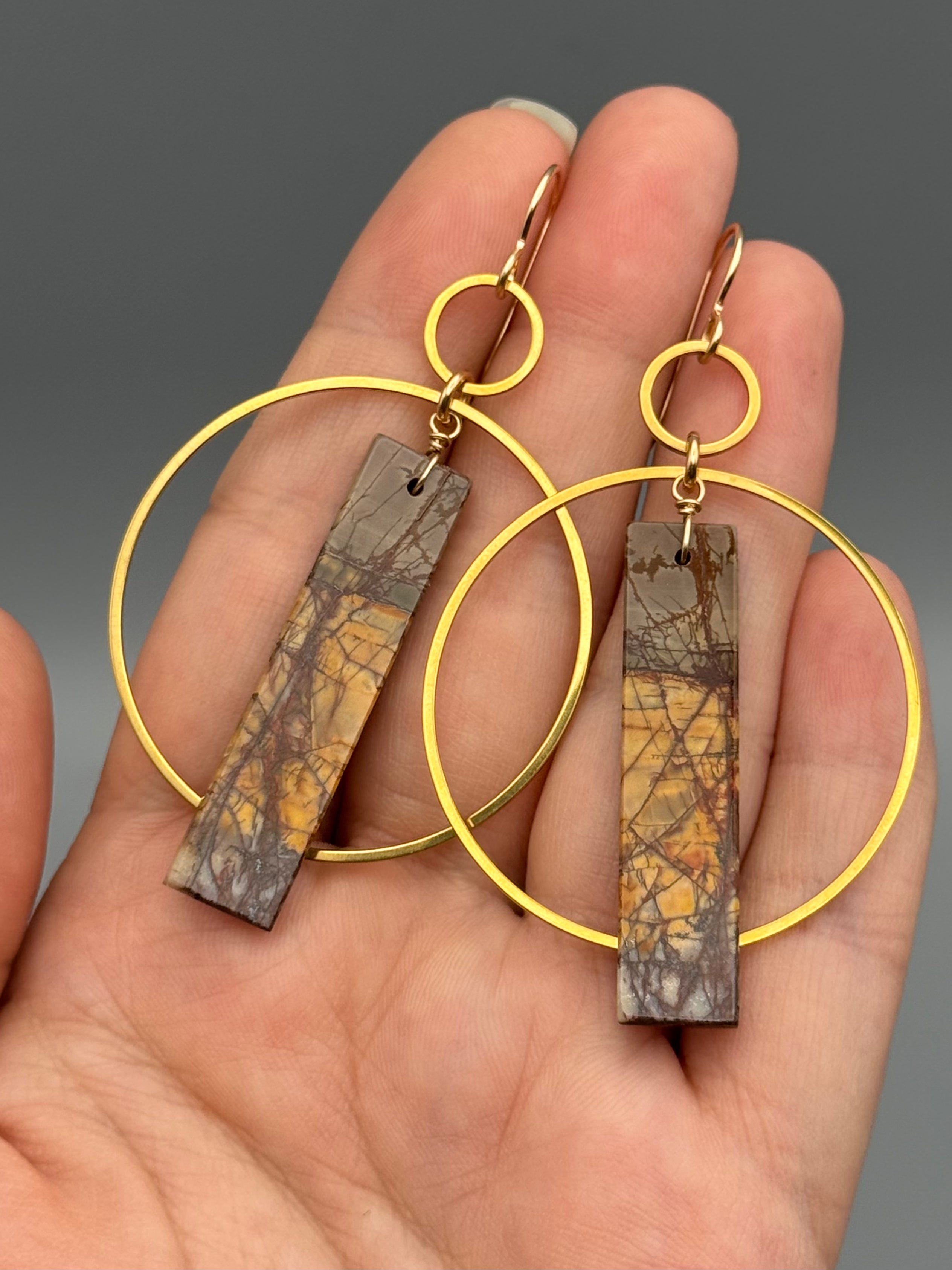 •EQUA-ORBIT• red creek jasper + gold earrings