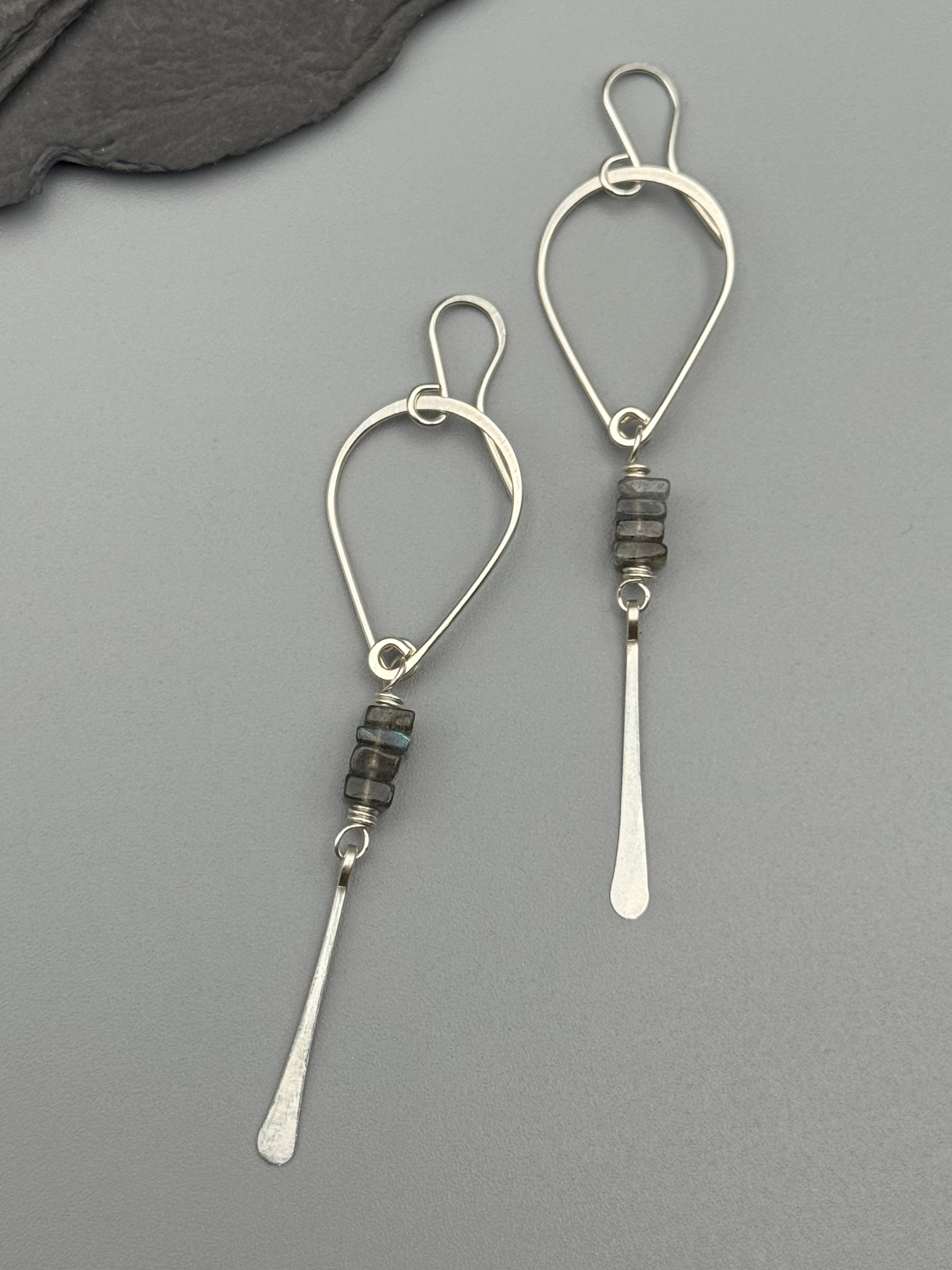 •TEARDROP STACK• labradorite + silver dangle earrings