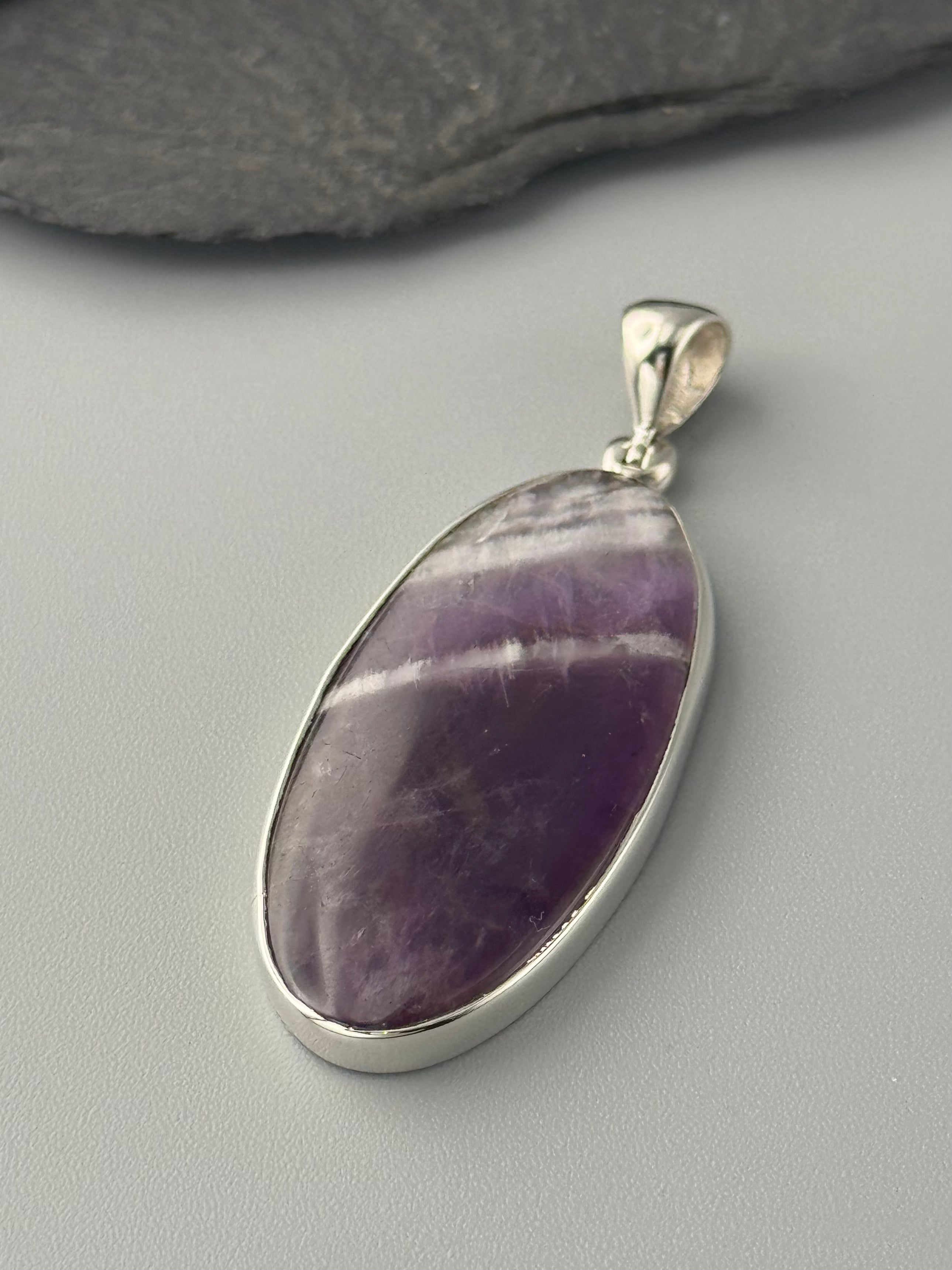 •CHEVRON AMETHYST - OVAL• sterling silver pendant