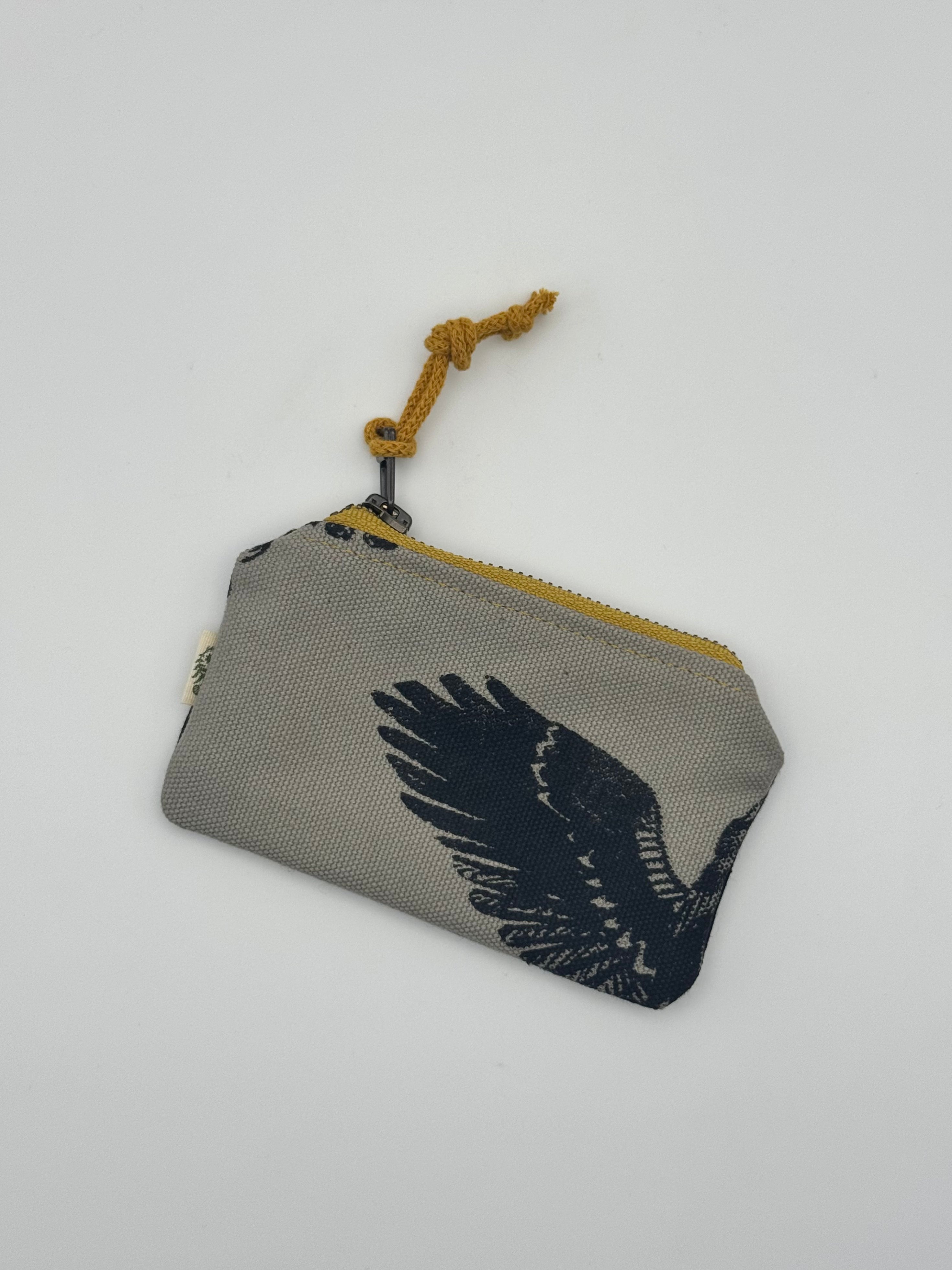 •CARD POUCH - CROW• waxed canvas bag