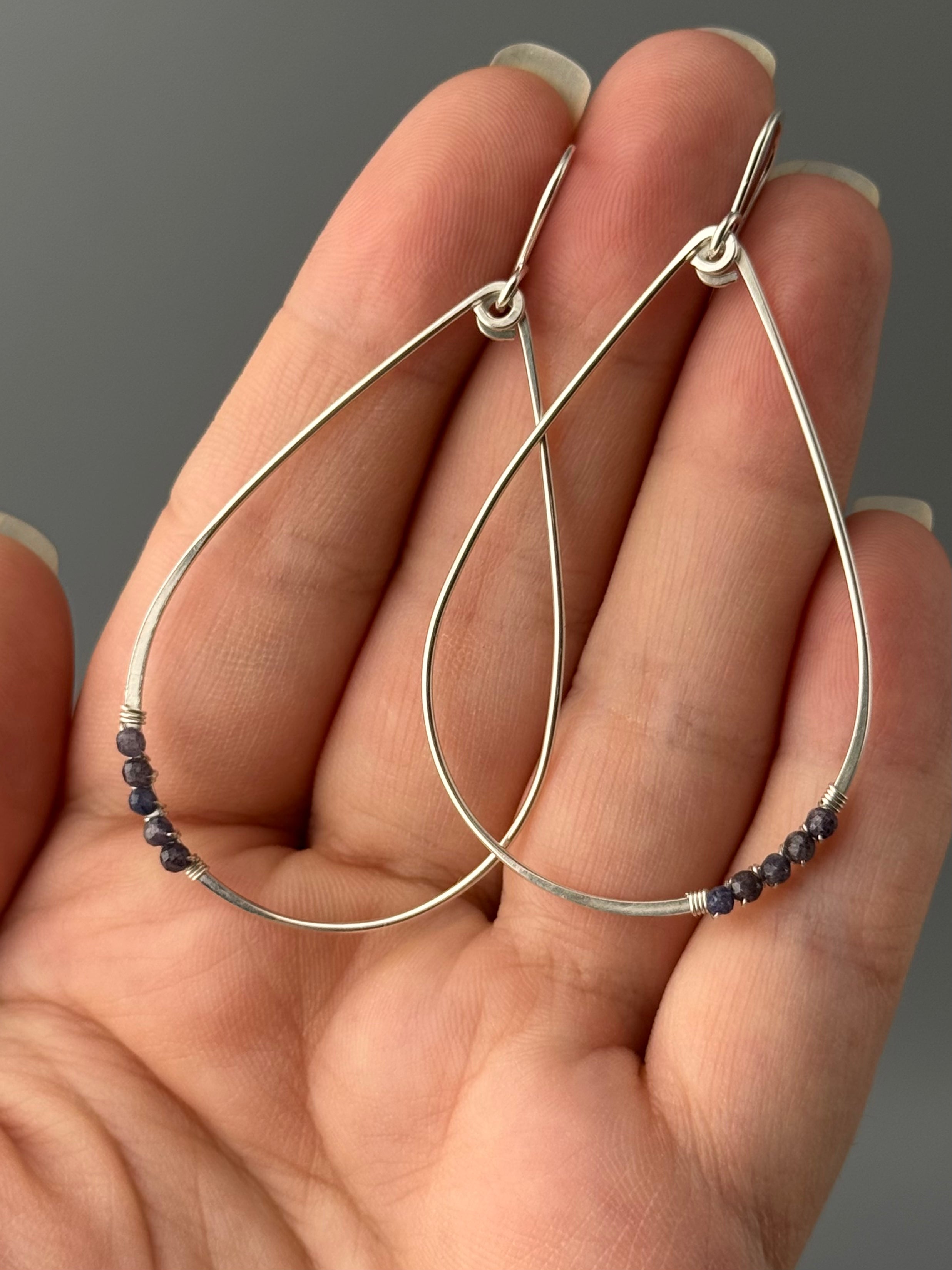 •TEARDROP DANGLE• sapphire + silver earrings