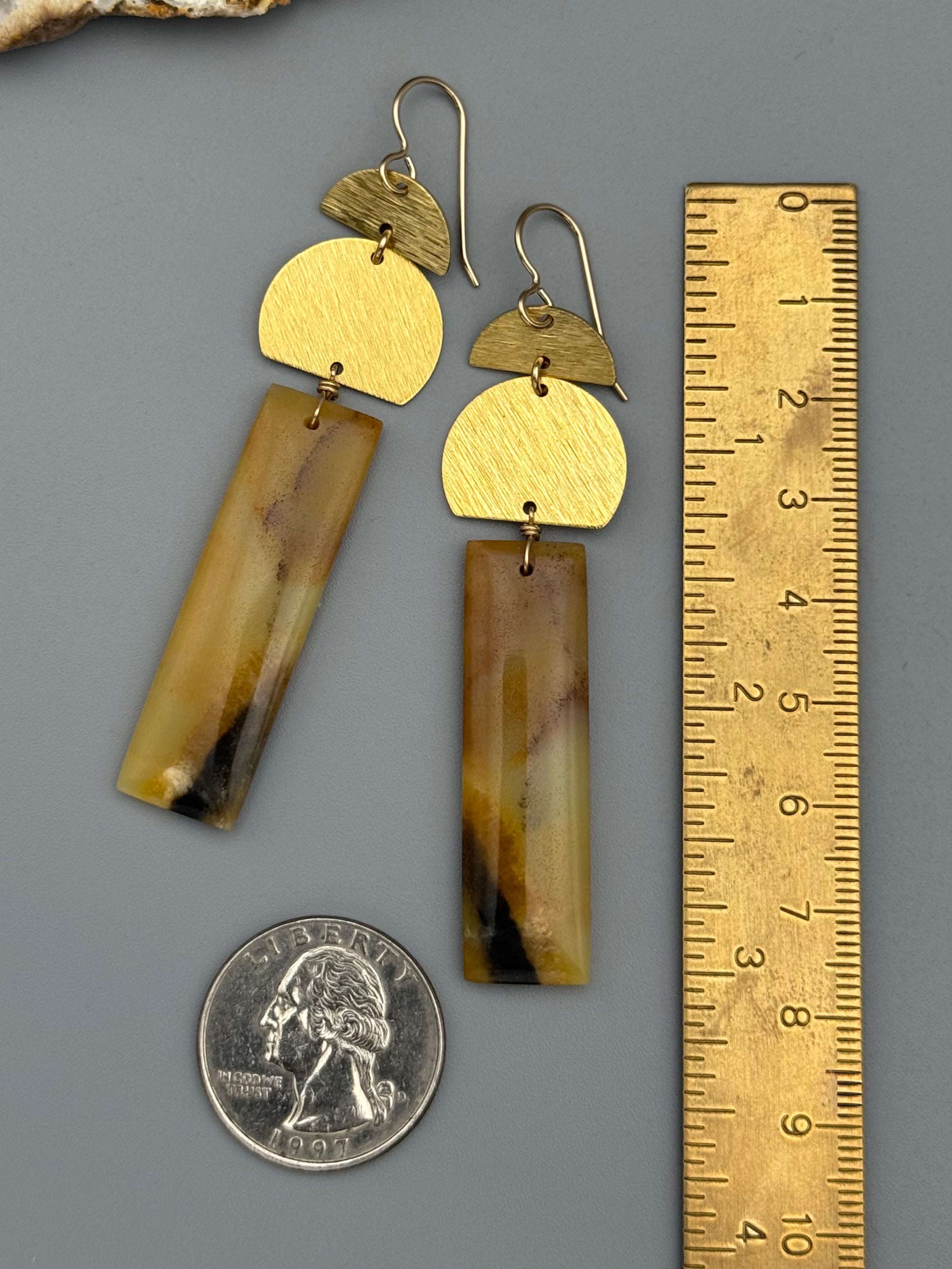 •GIBBOUS MOON STACK• peruvian opal + gold earrings