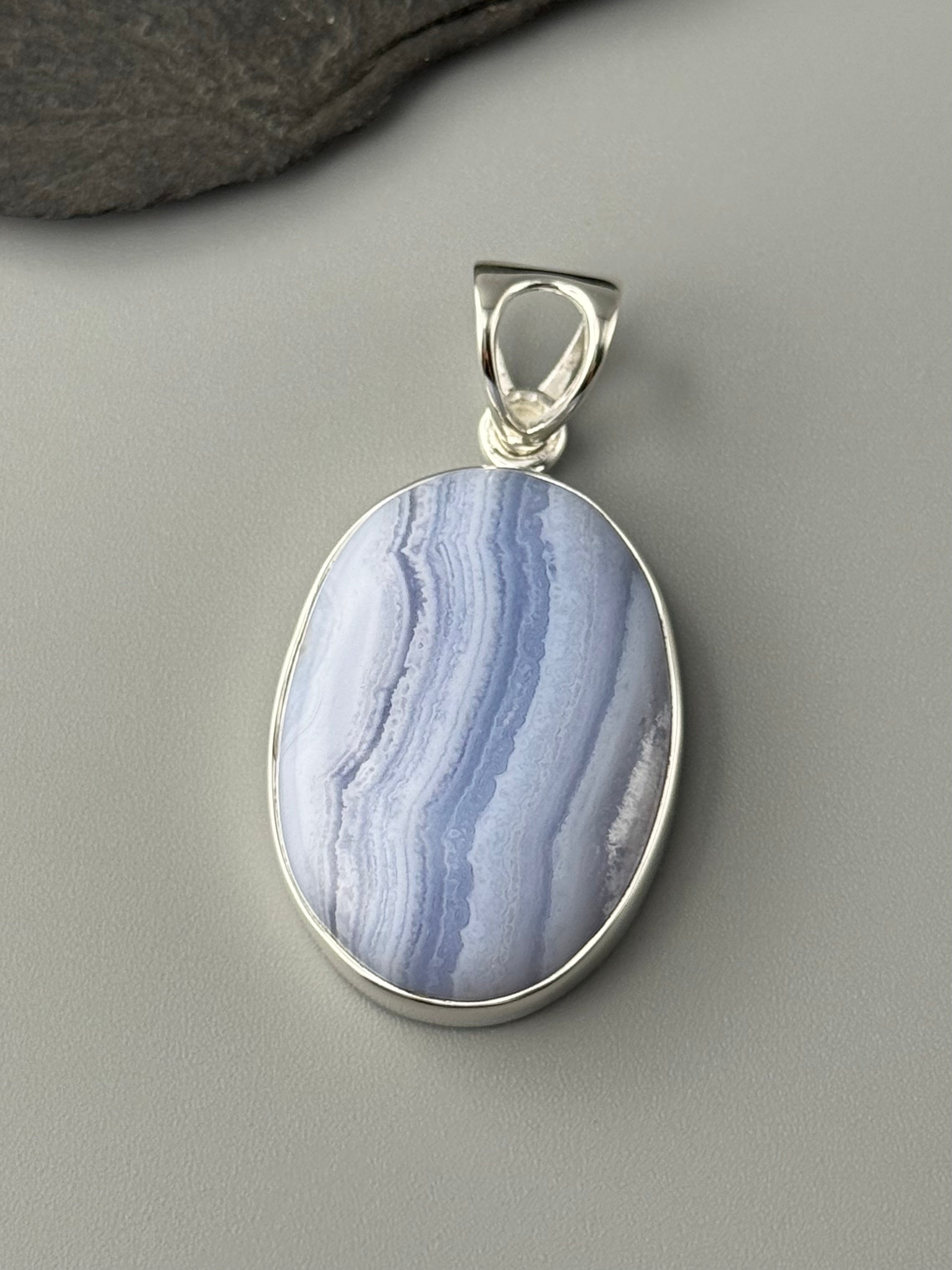 •BLUE LACE AGATE - MEDIUM OVAL• sterling silver pendant