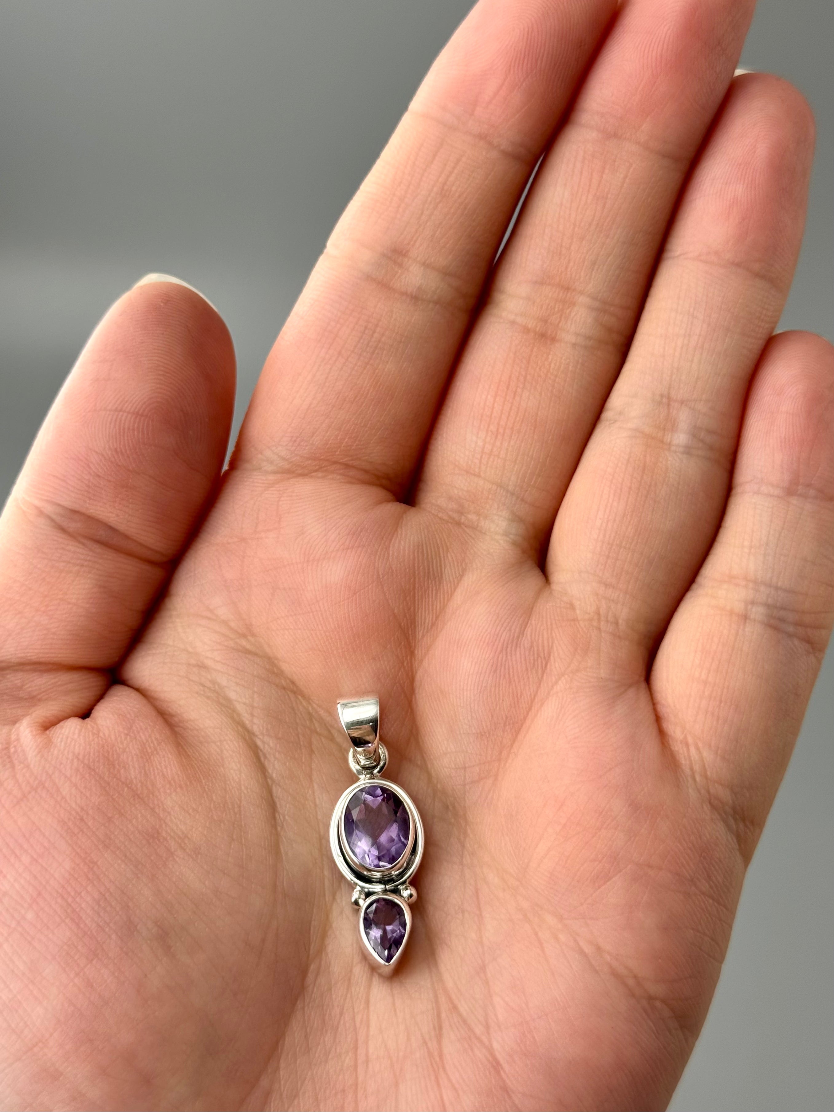 •AMETHYST - FACETED DUO• sterling silver pendant