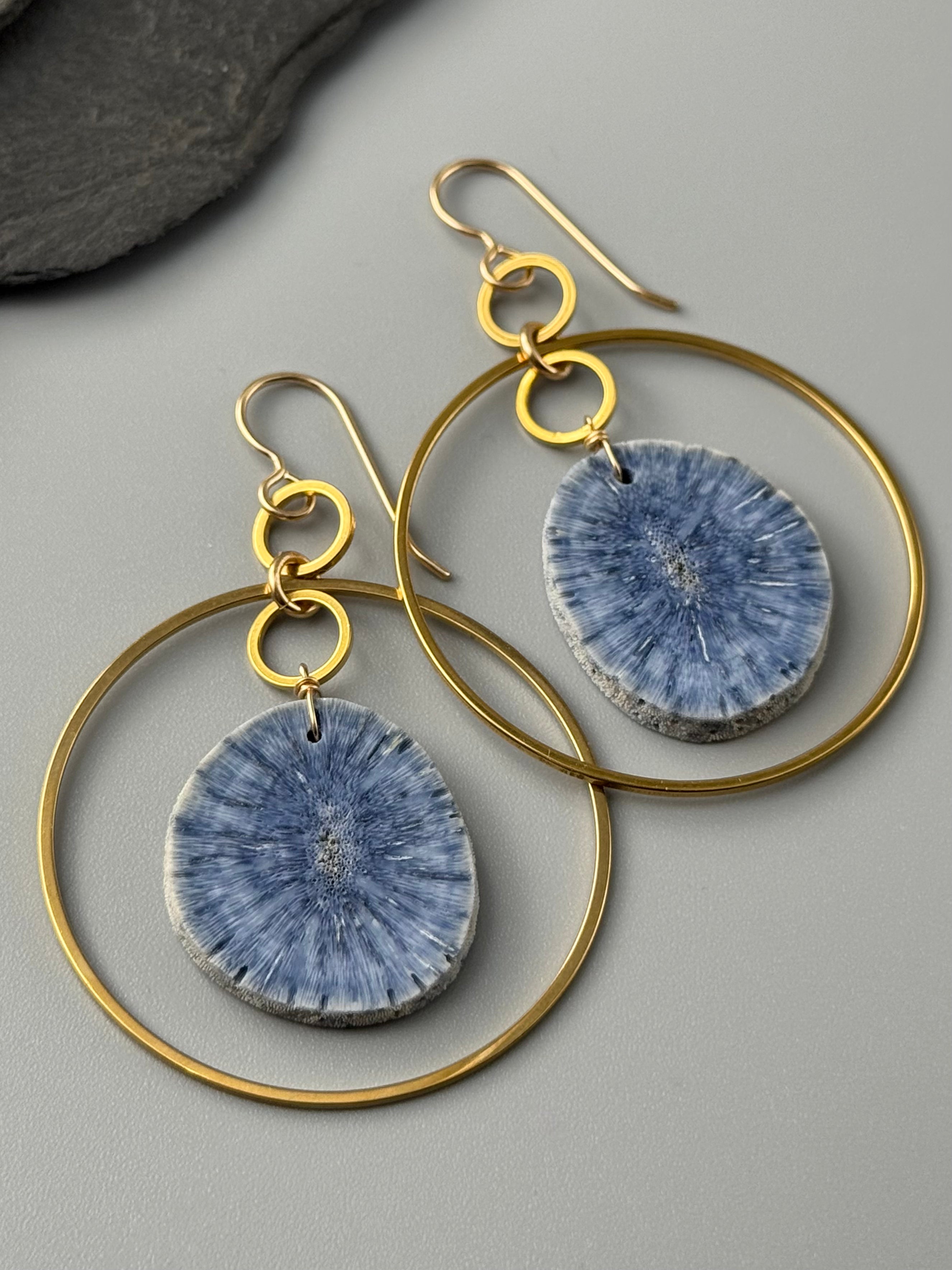 •EQUA-LUNA• fossilized coral + gold earrings