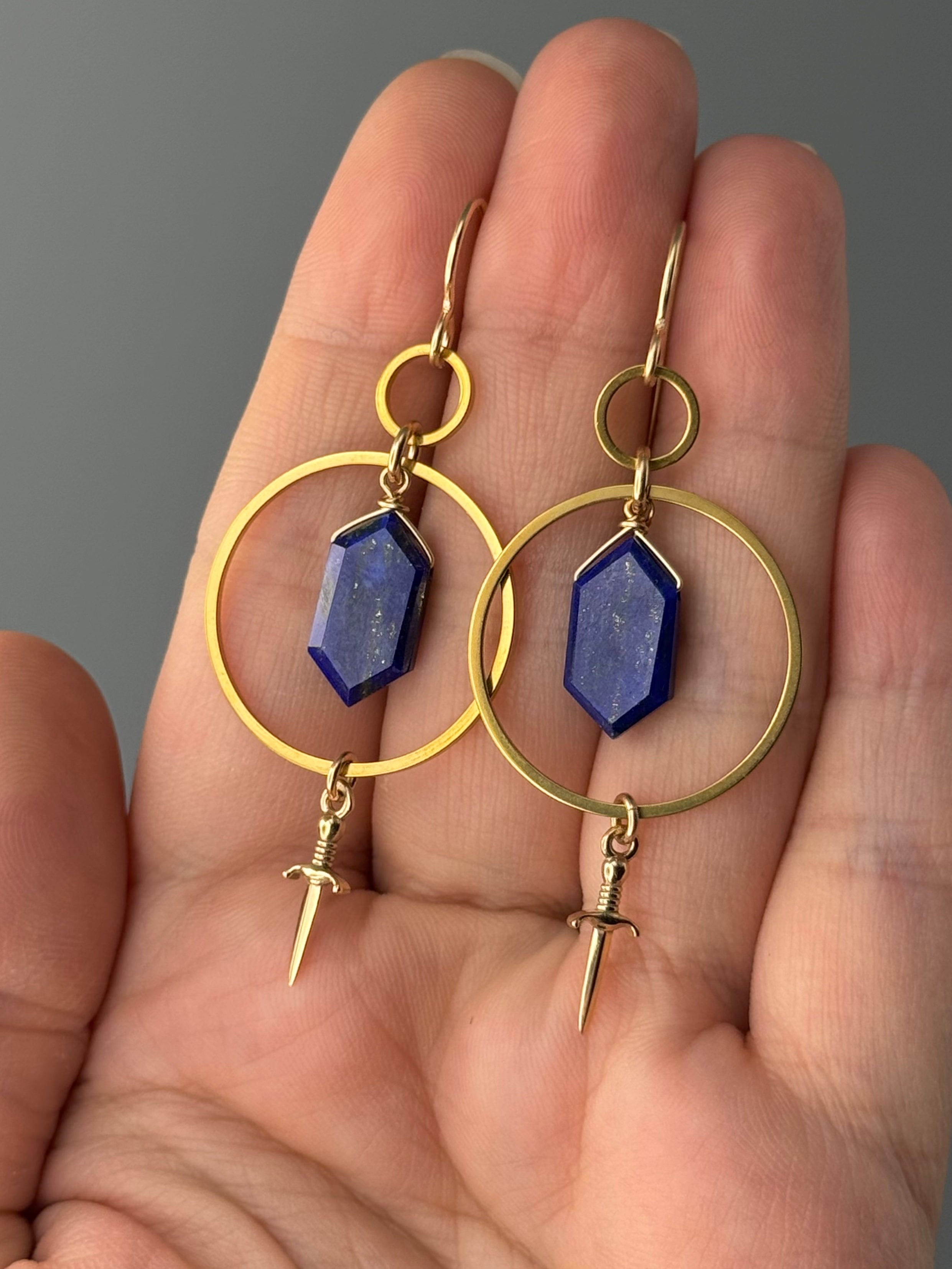 •DAGGER DUEL• lapis lazuli + gold earrings