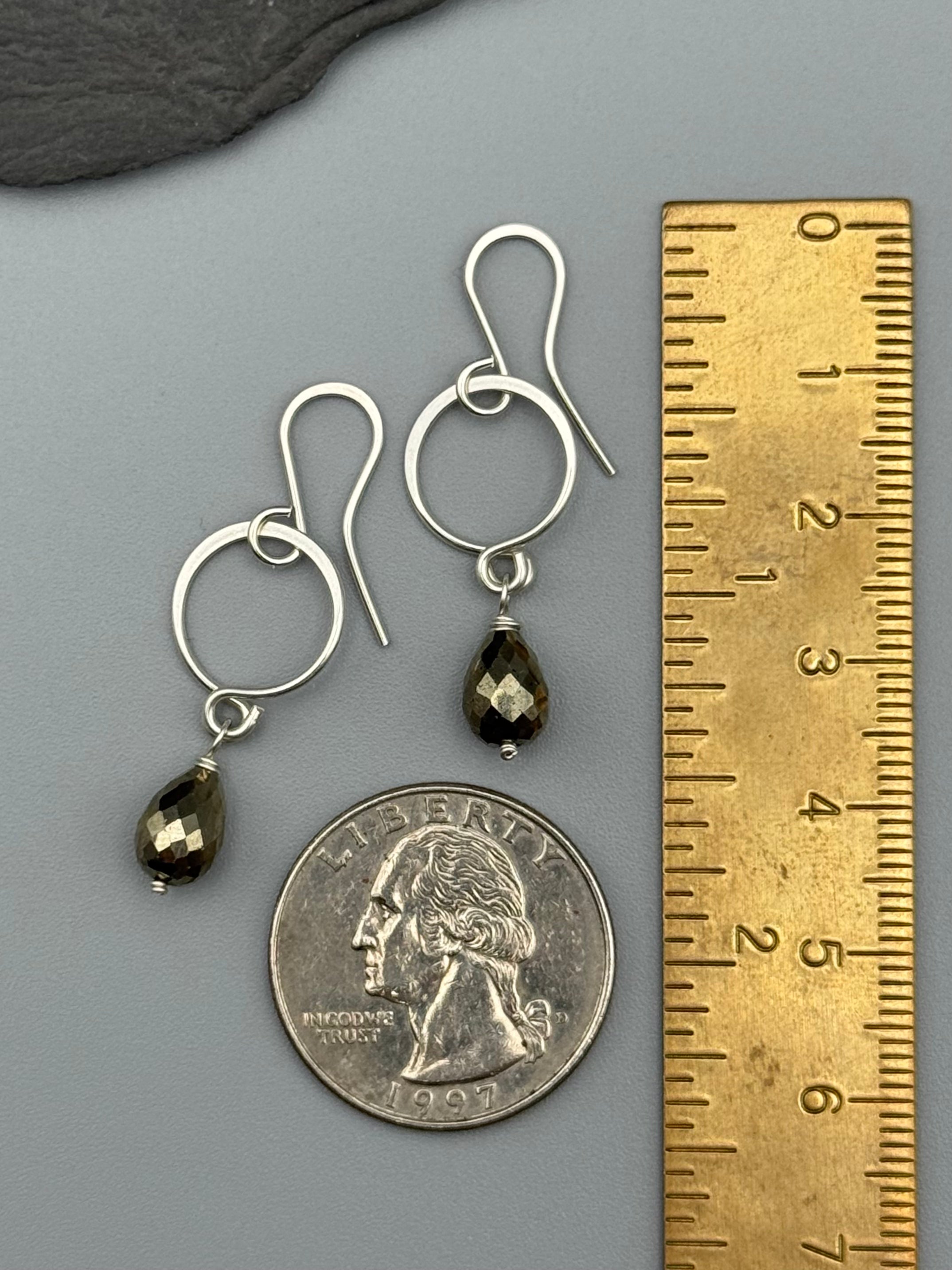 •DROPLET• pyrite + silver dangle earrings