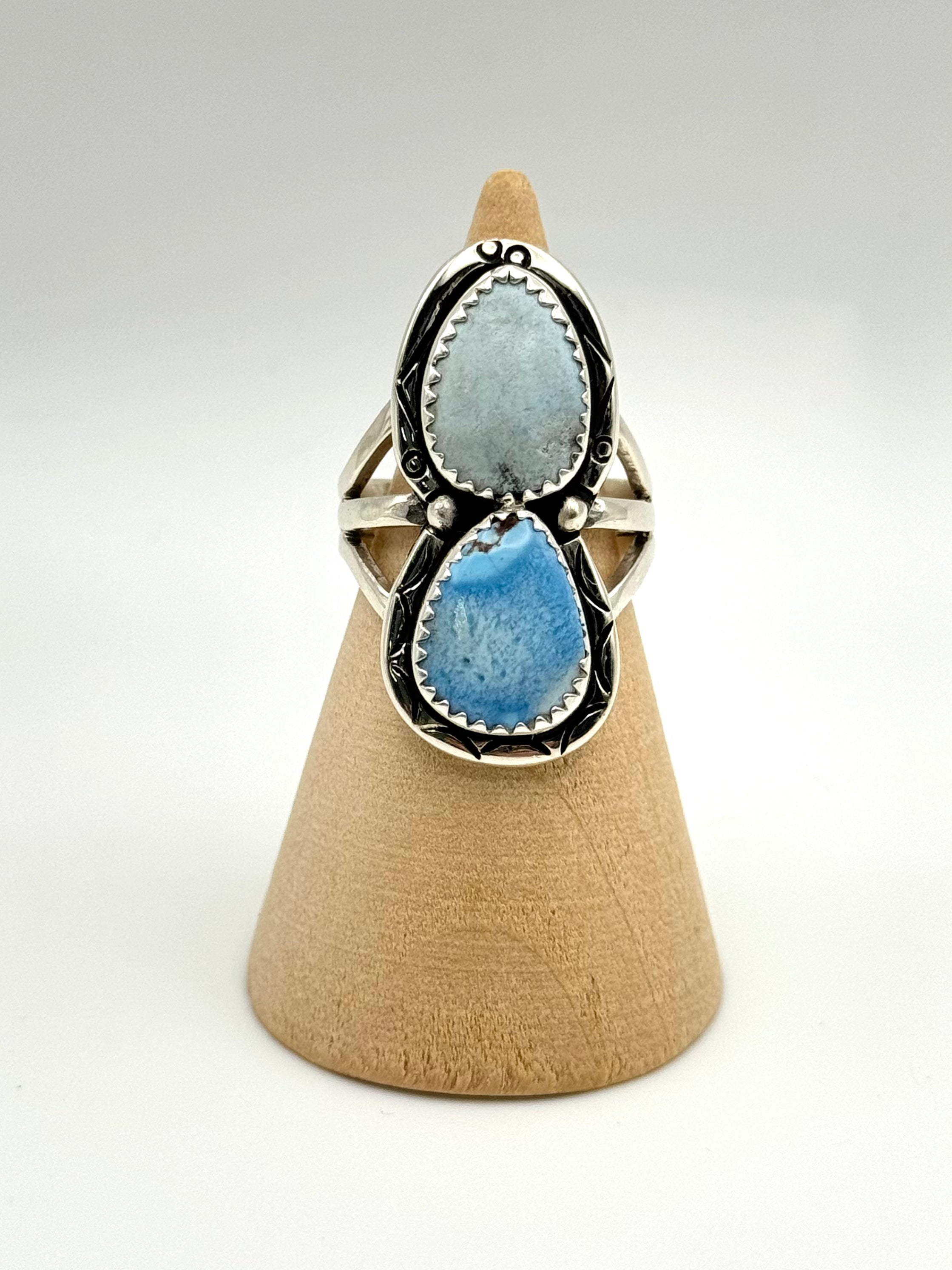 •GOLDEN HILL TURQUOISE• Navajo silver double stone ring (size 6.25)