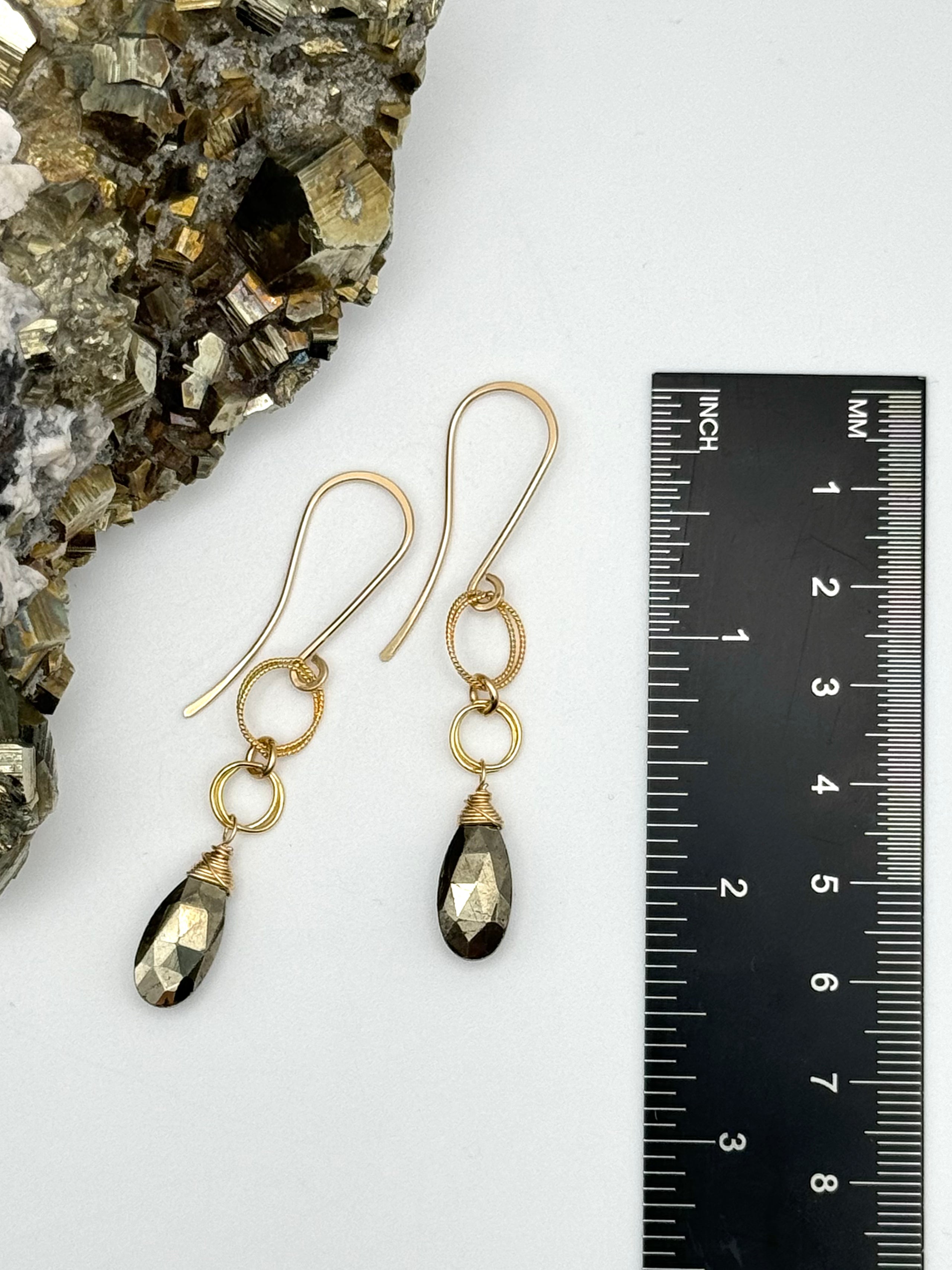 •LINKED DROP• pyrite + gold dangle earrings