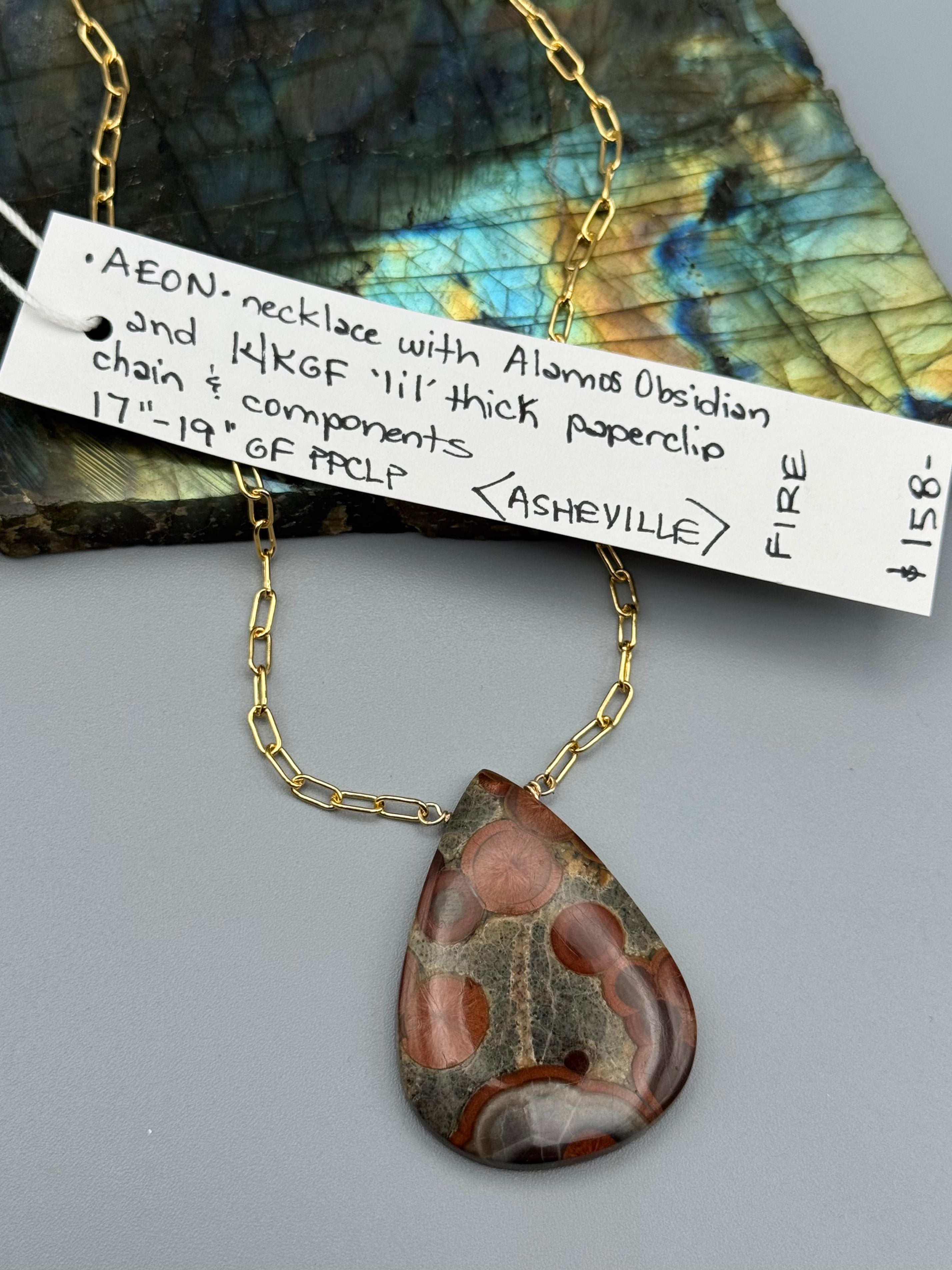 •AEON• alamos obsidian + gold necklace (17"-19" long)