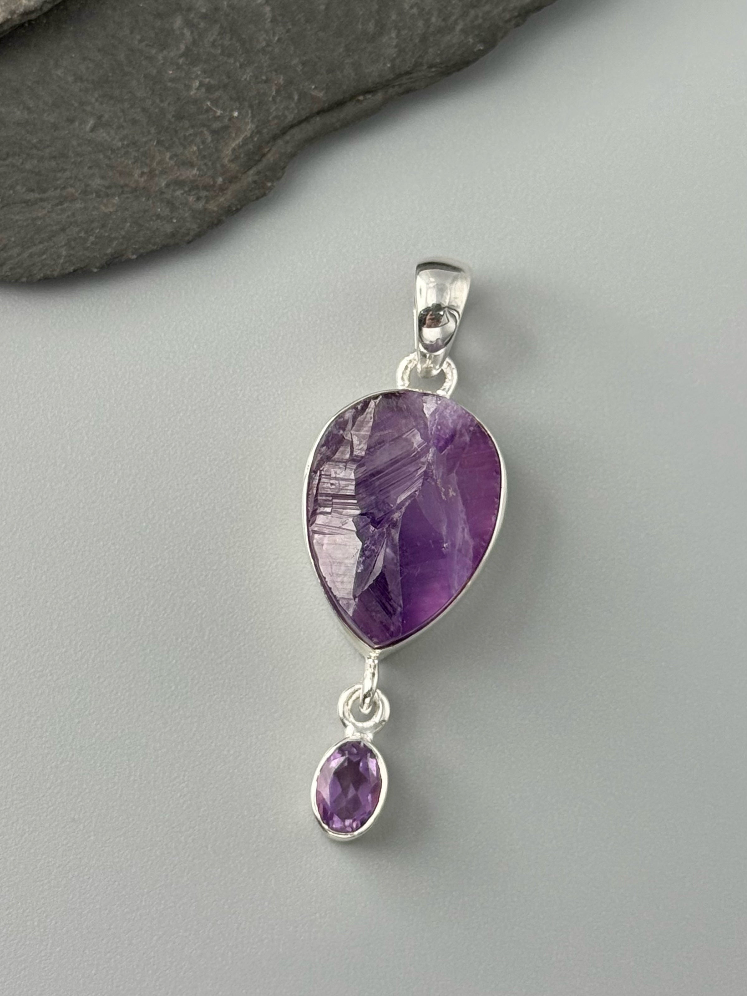 •AMETHYST DROP - 1• sterling silver pendant