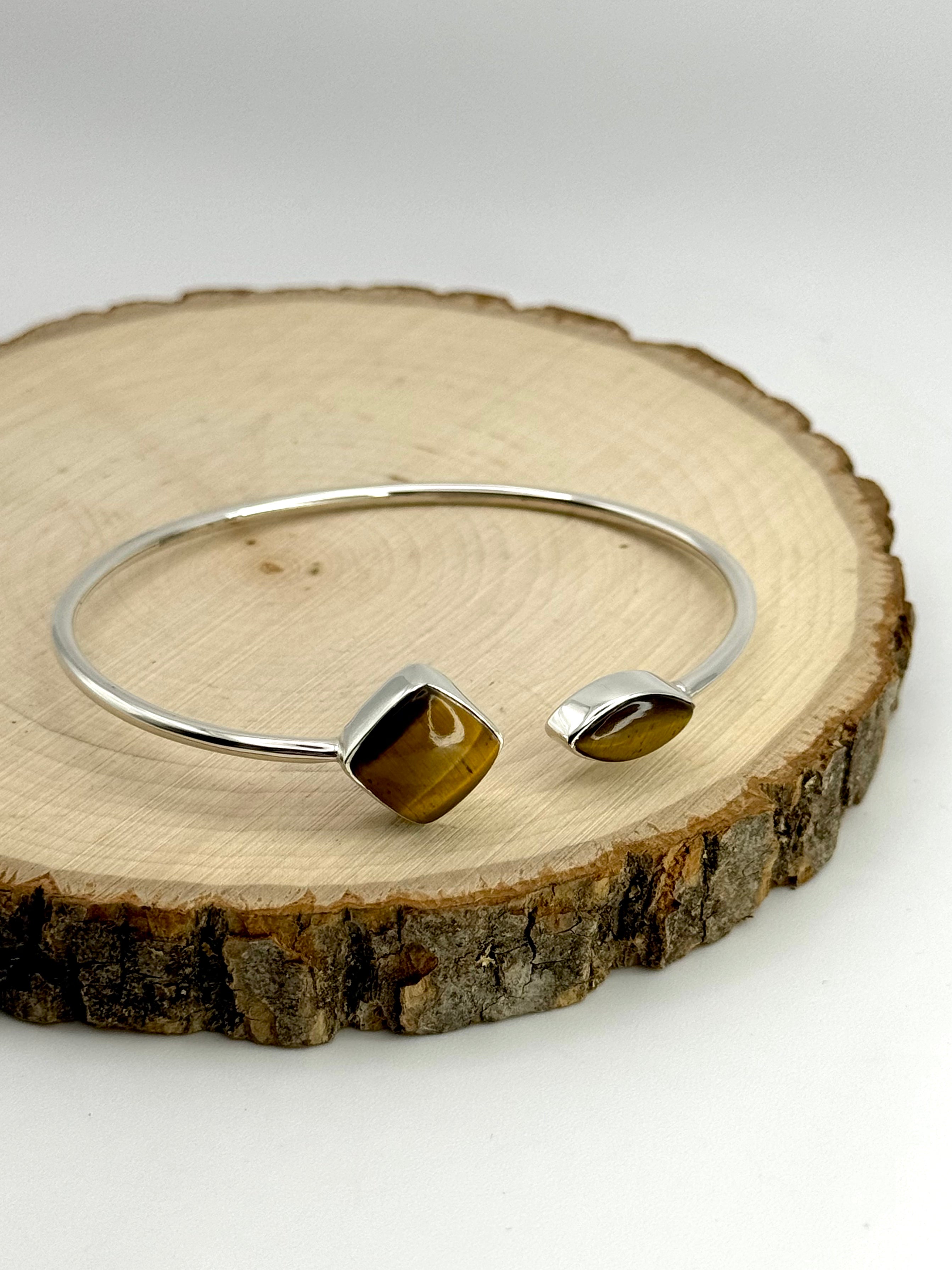 •DIAMOND + EYE• tiger's eye + silver twist-on cuff bracelet