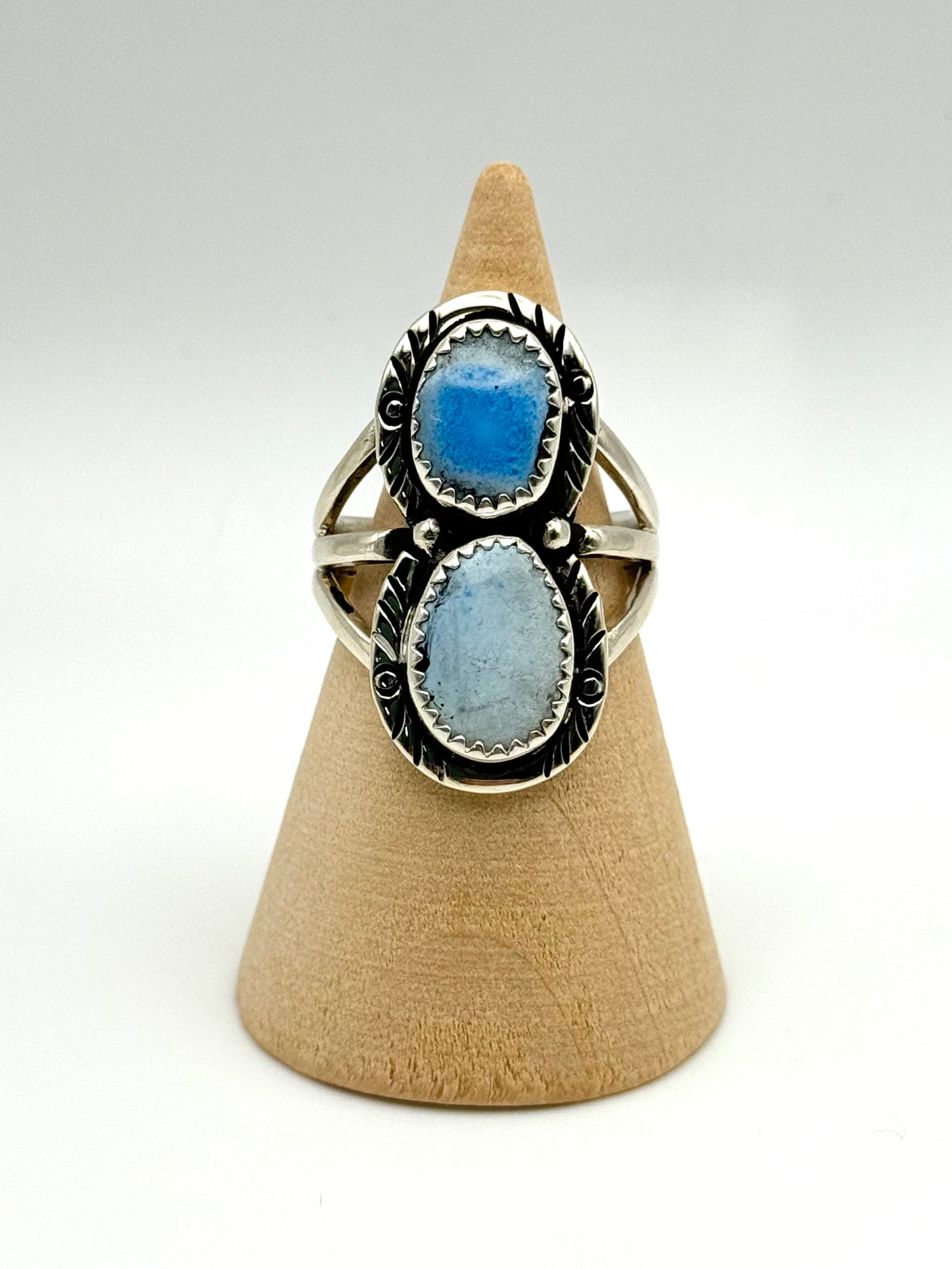 •GOLDEN HILL TURQUOISE - 1• Navajo silver double stone ring (size 7.5)