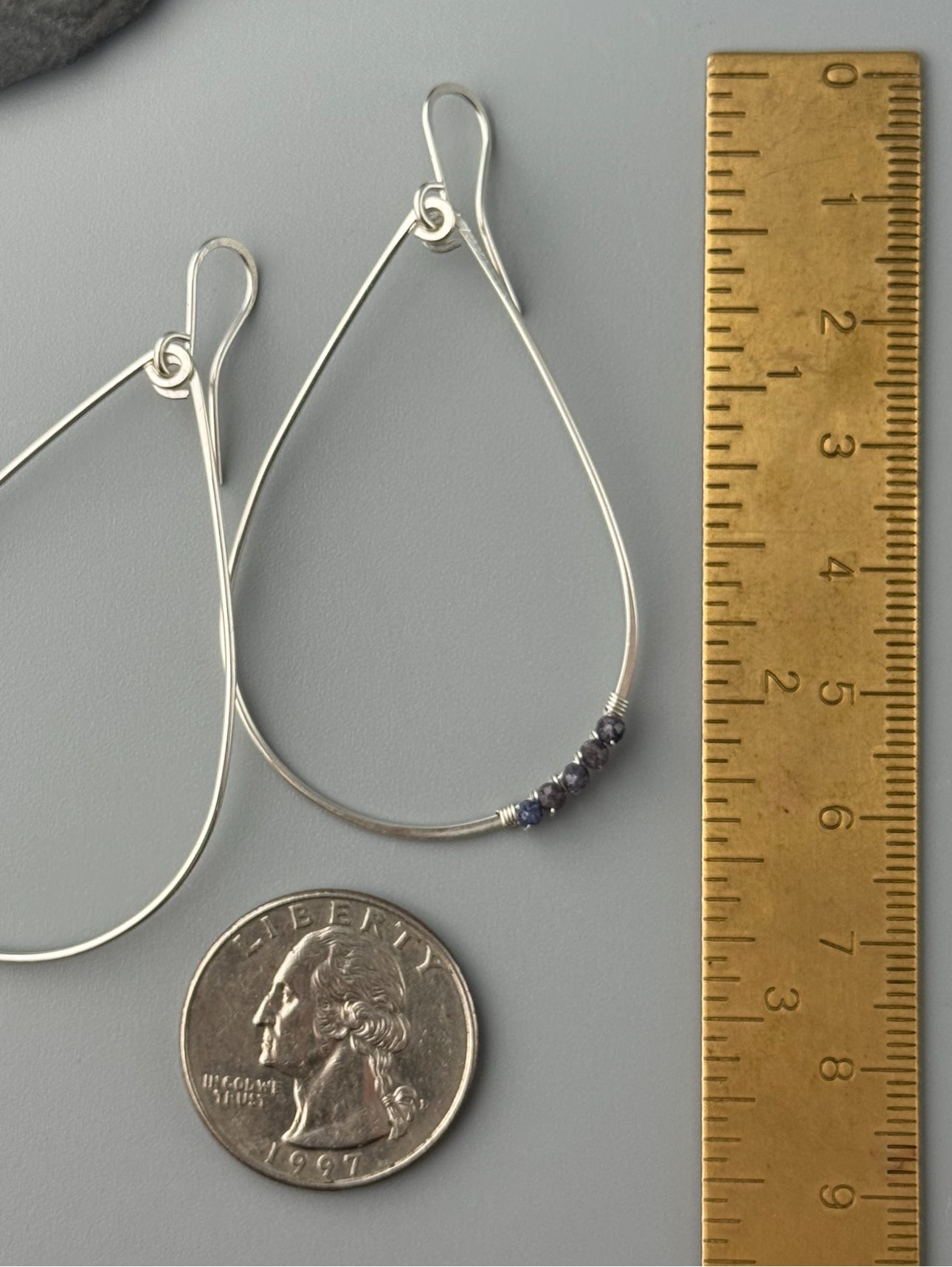 •TEARDROP DANGLE• sapphire + silver earrings