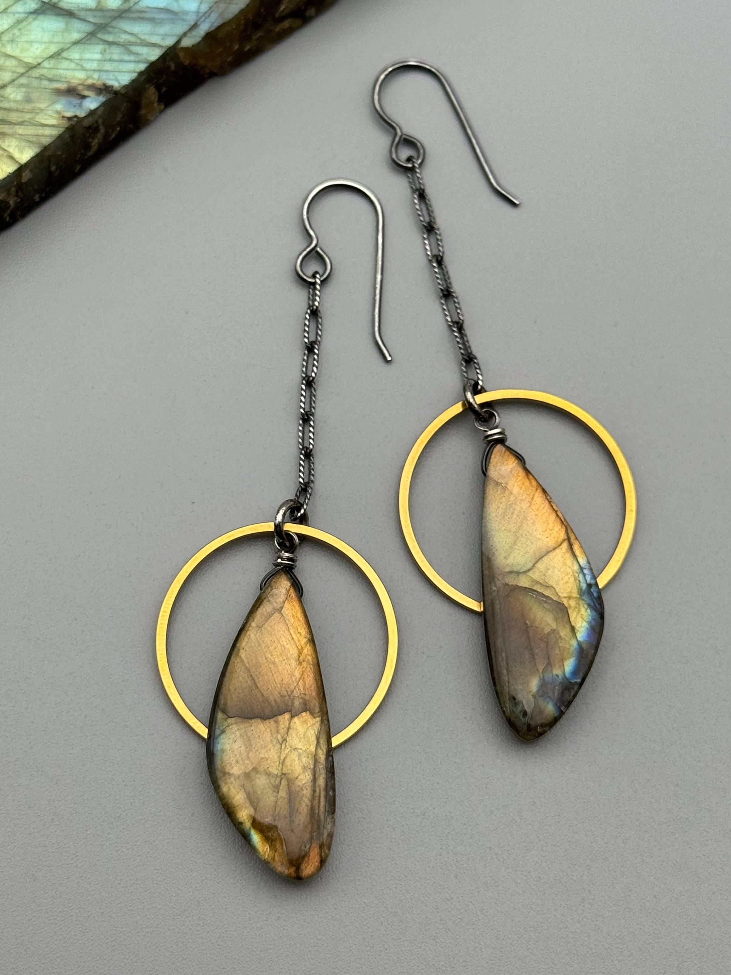 •LUNA SWING• labradorite wing + mixed metal earrings