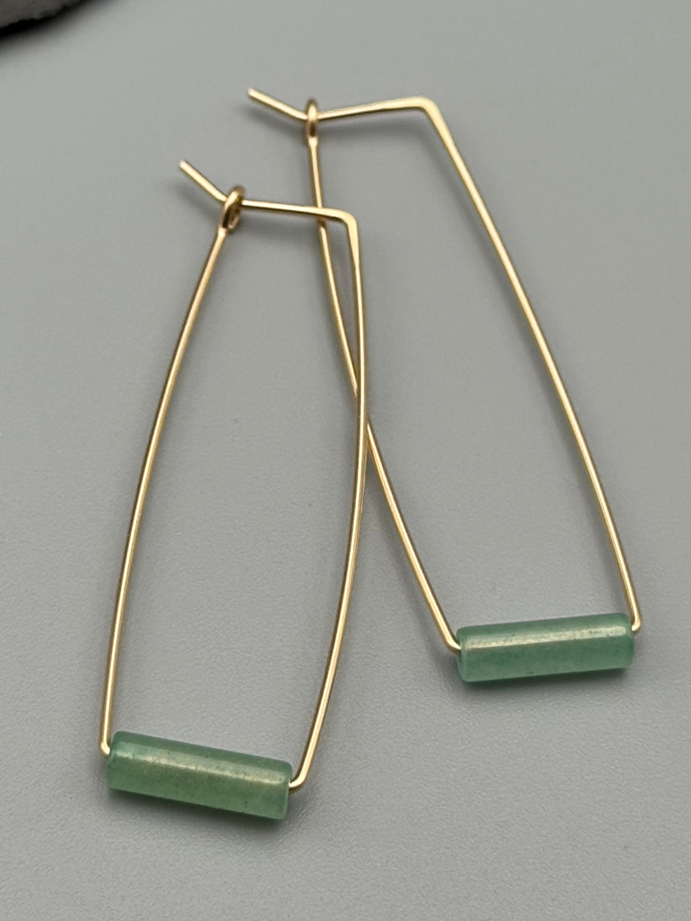 •RECTANGLE TUBE HOOP• aventurine + gold earrings