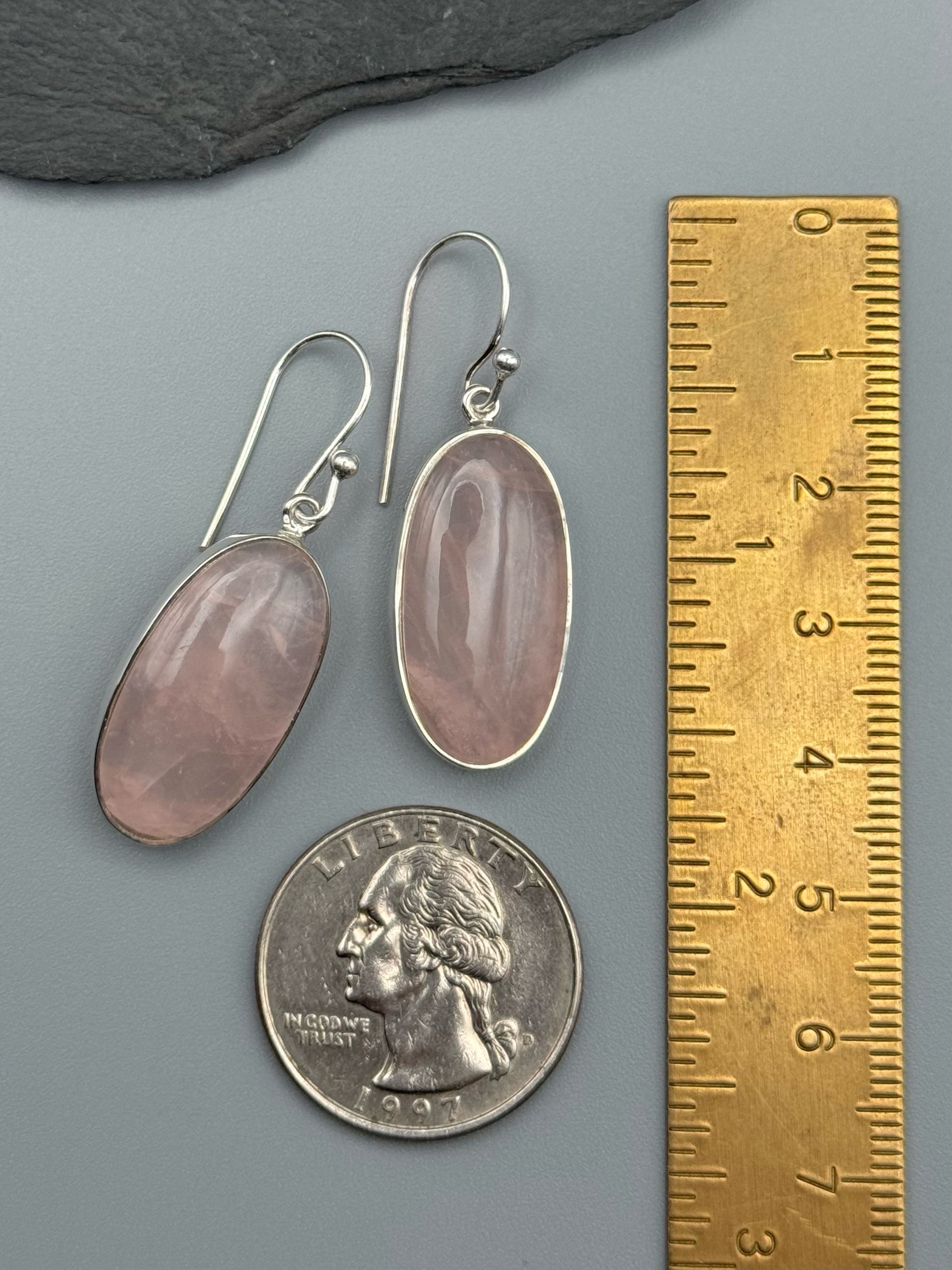 •ROSE QUARTZ - OVAL• silver dangle earrings