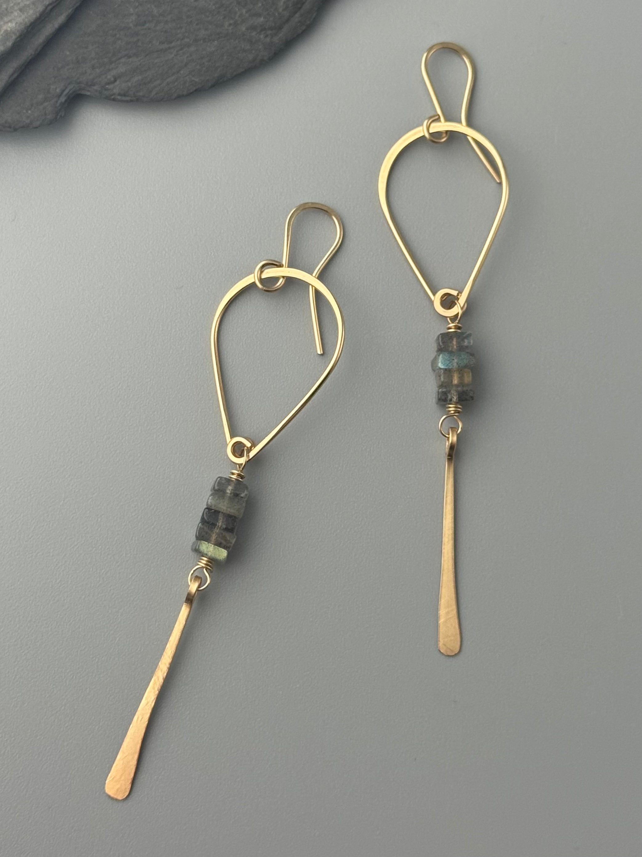 •TEARDROP STACK• labradorite + gold dangle earrings
