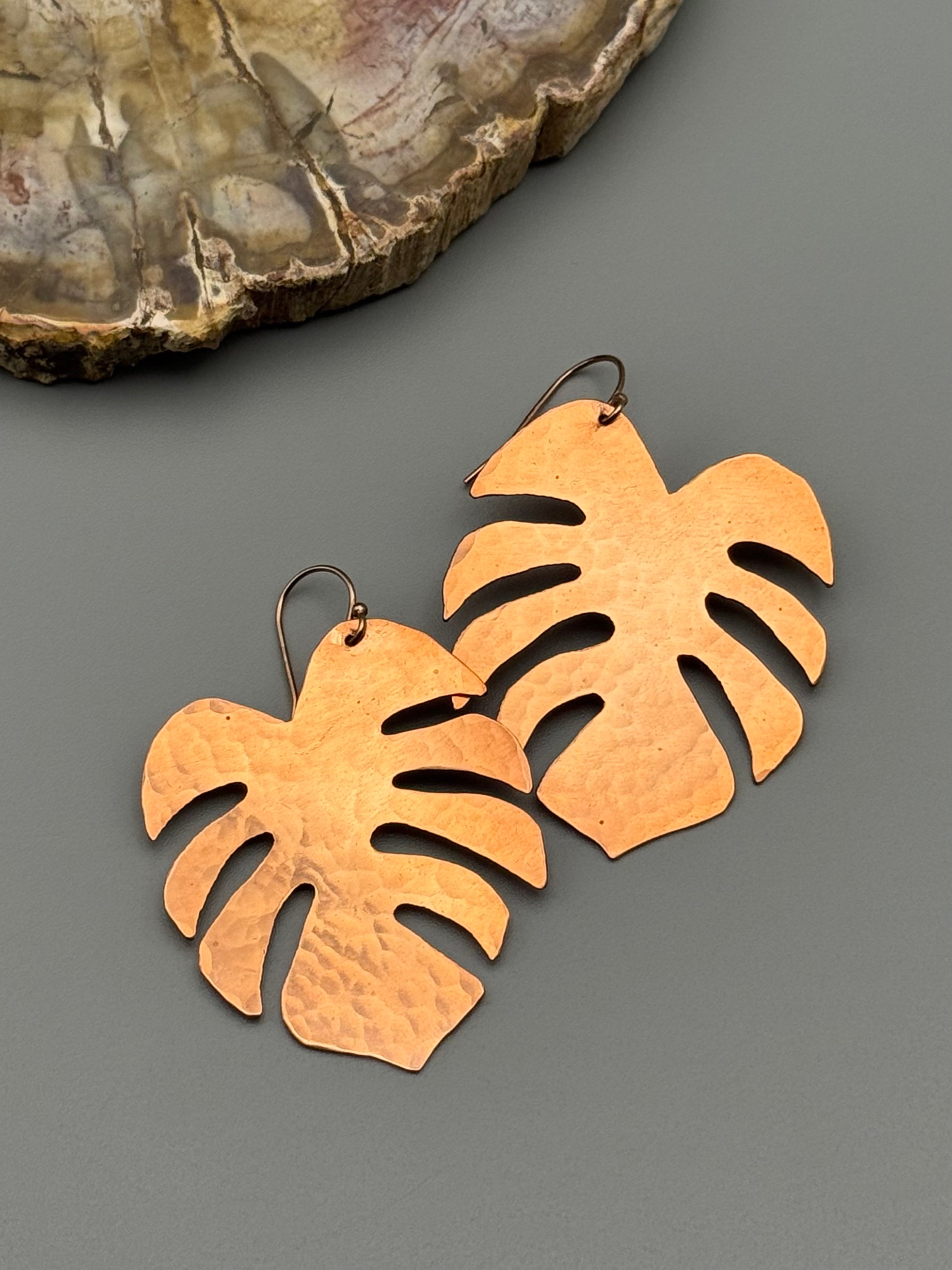 •MEDIUM MONSTERA• rose gold leaf dangle earrings
