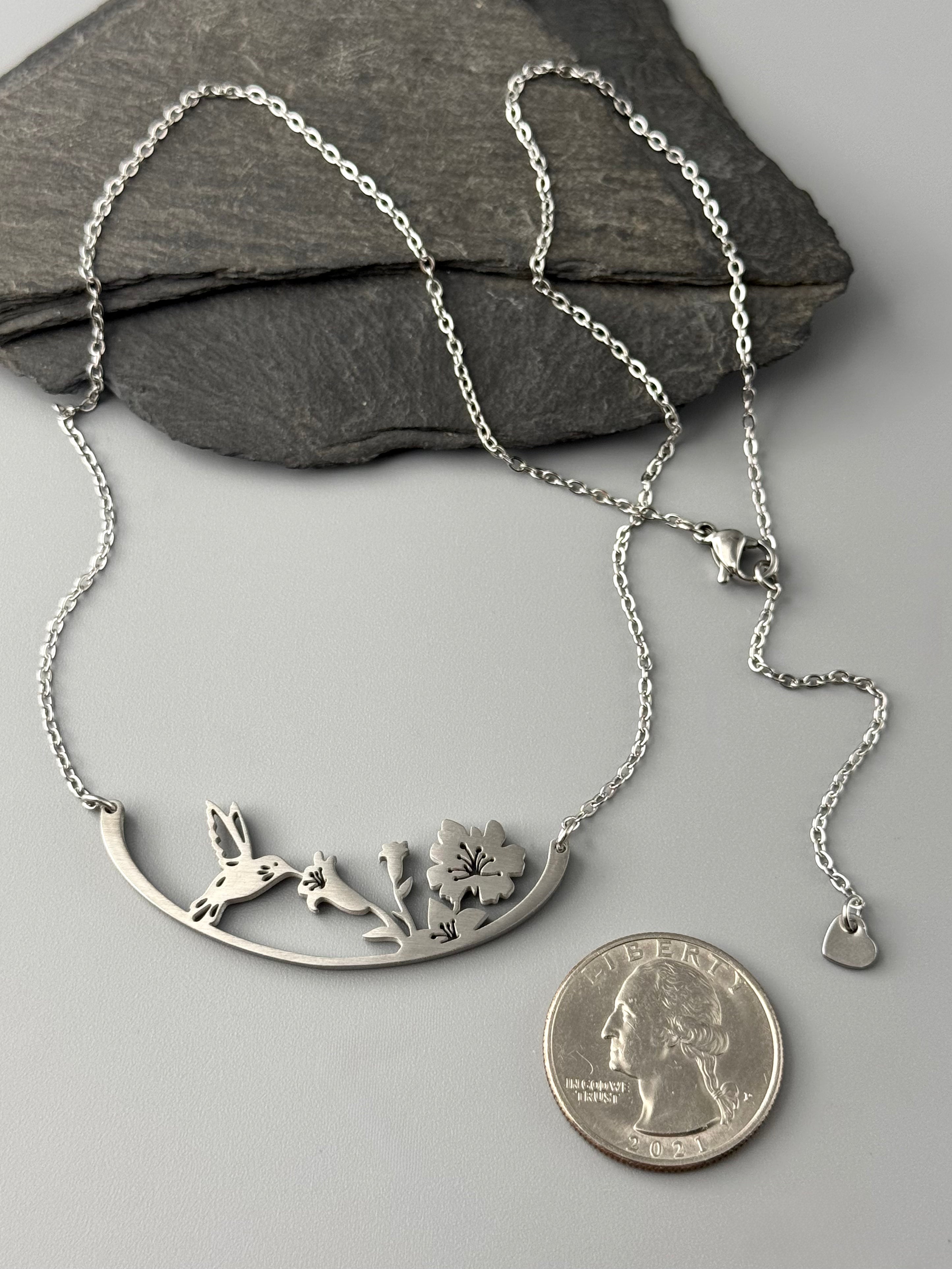 •HUMMINGBIRD• stainless steel necklace (17" or 20" long)