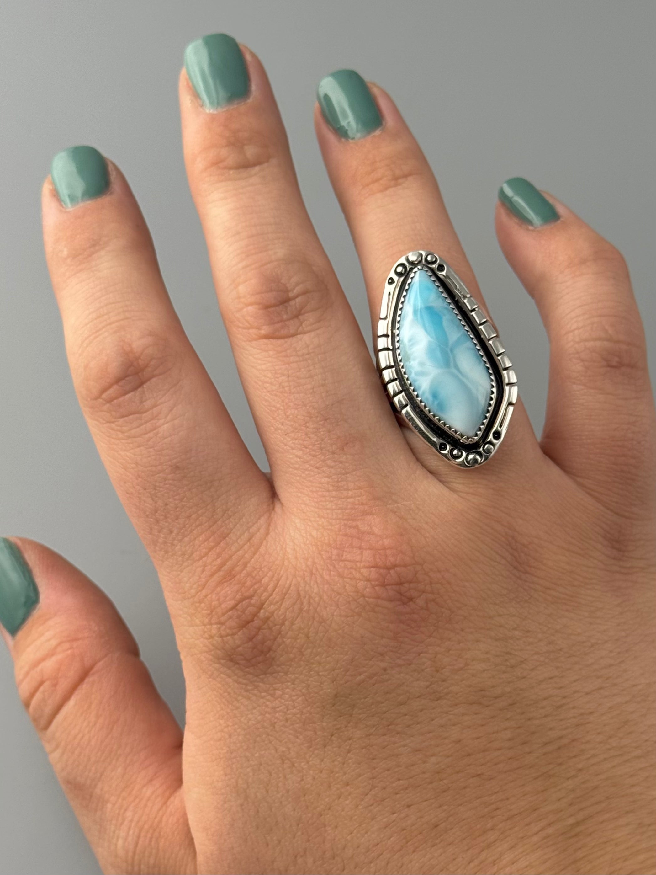 •LARIMAR - ORENDA• Navajo silver ring (size 7.5)