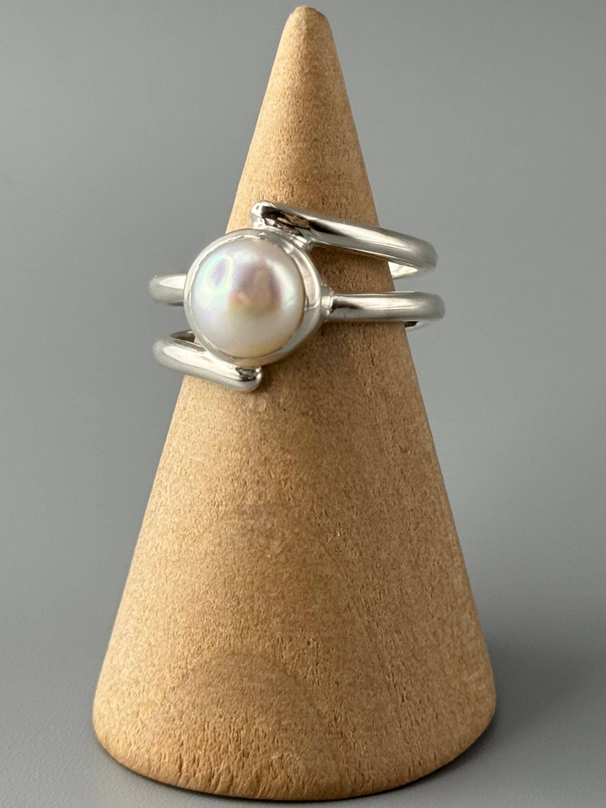 •PEARL• wrapped double band silver ring (various sizes)