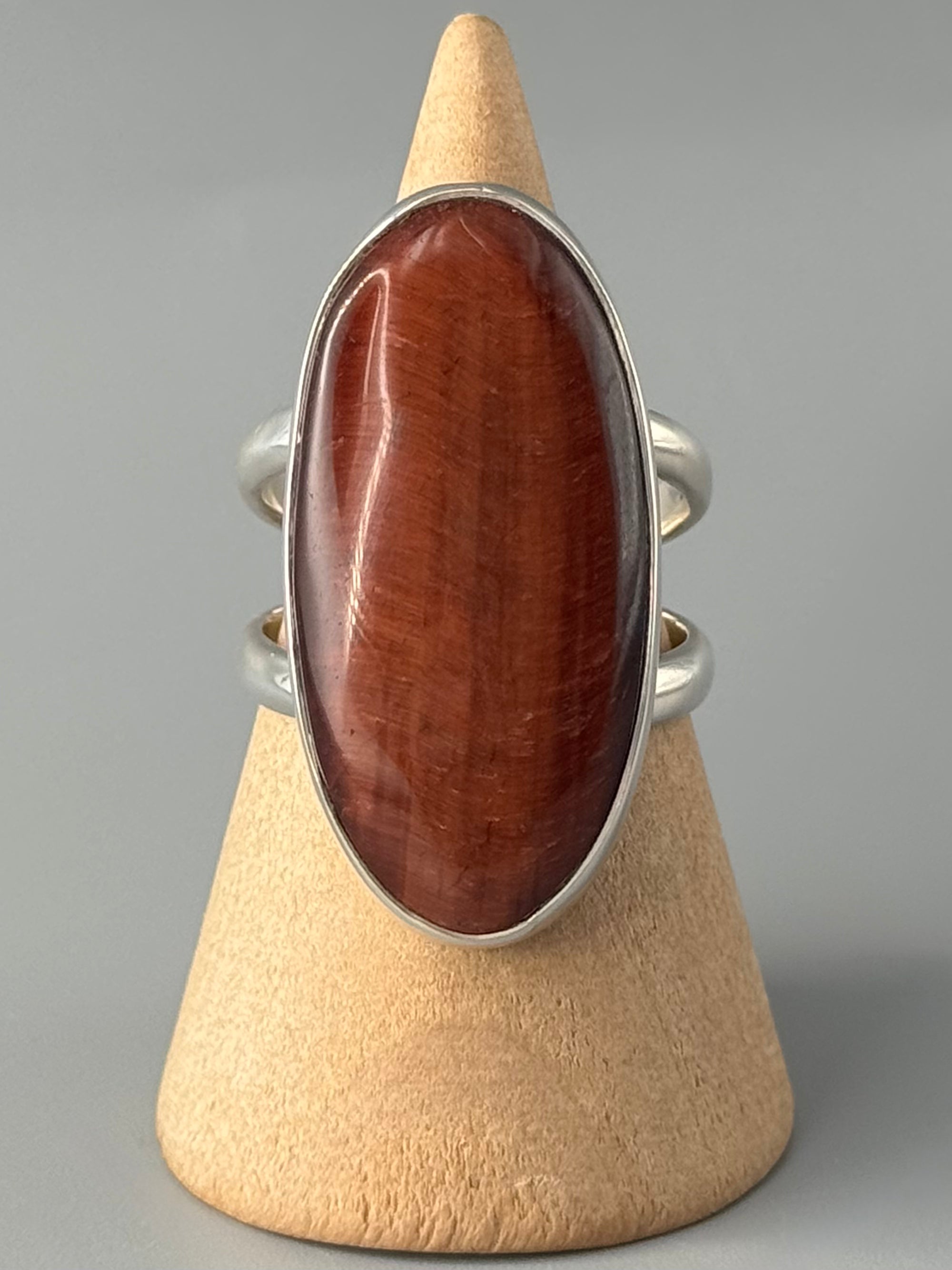 •RED TIGER EYE - OVAL• sterling silver ring (size 8.75)