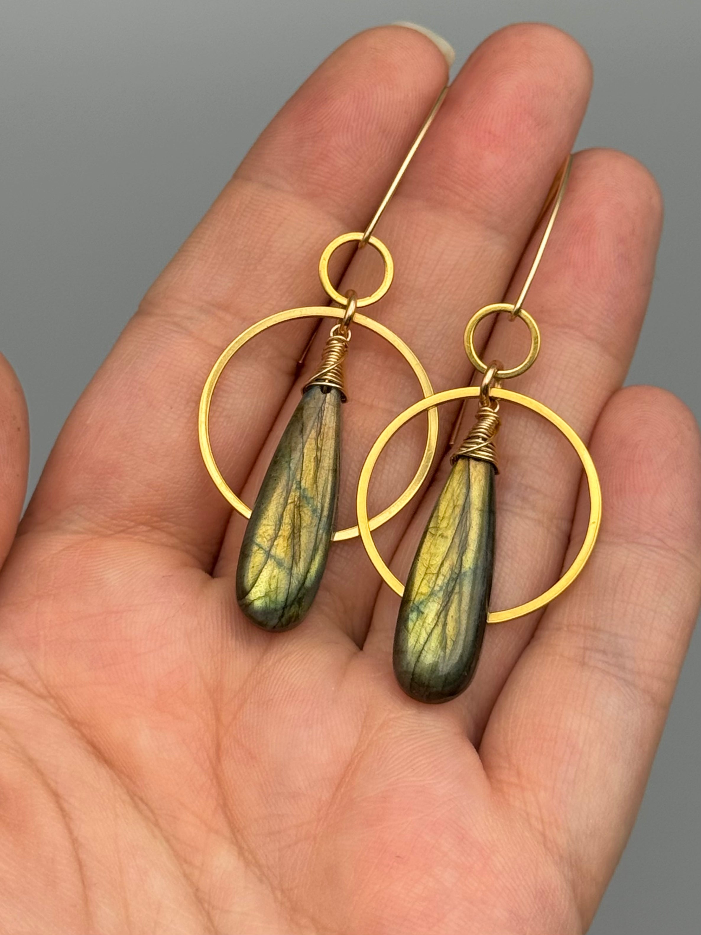 •EQUA-ORBIT• golden labradorite + gold earrings