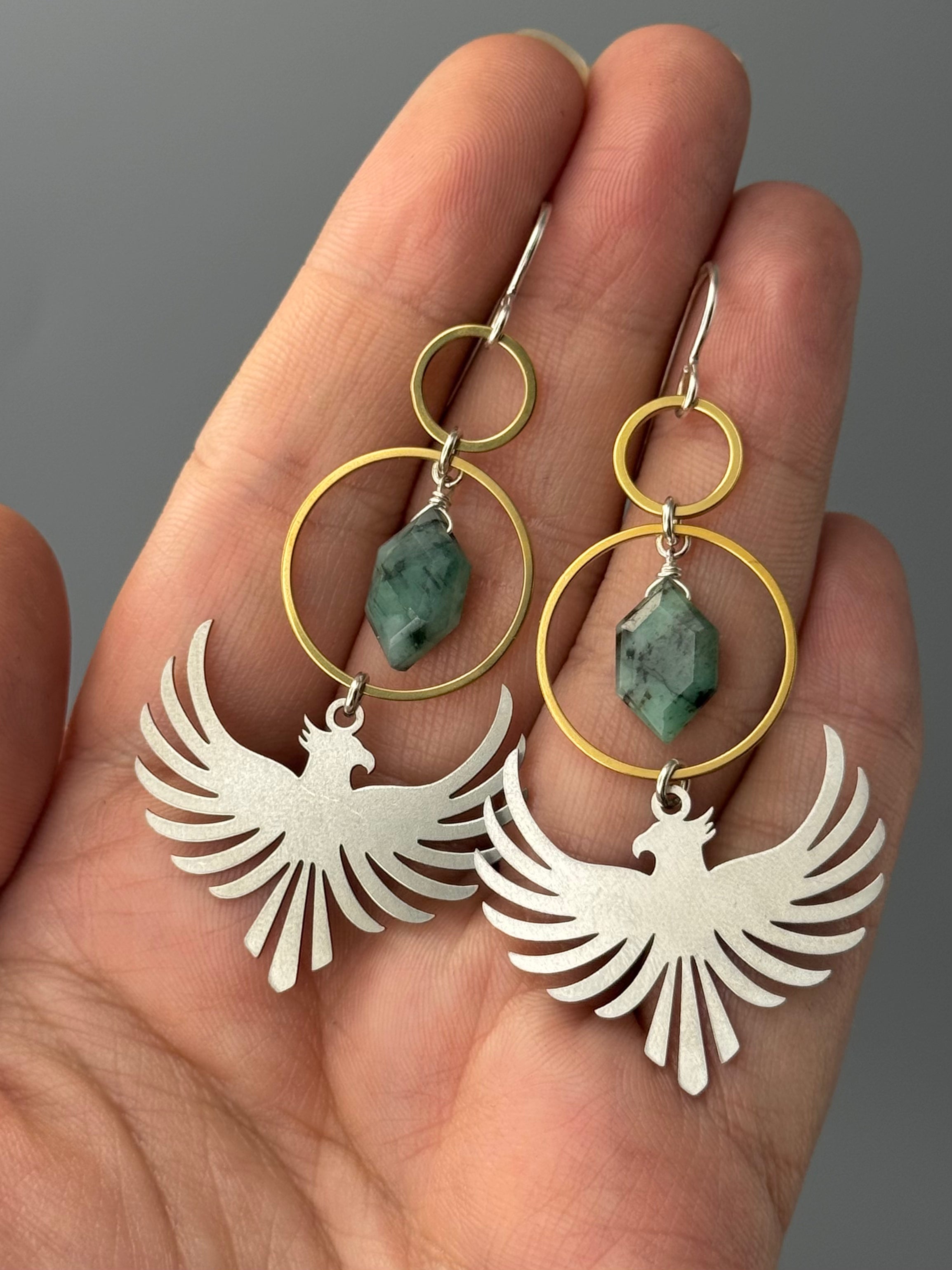 •RISE• emerald + mixed metal earrings