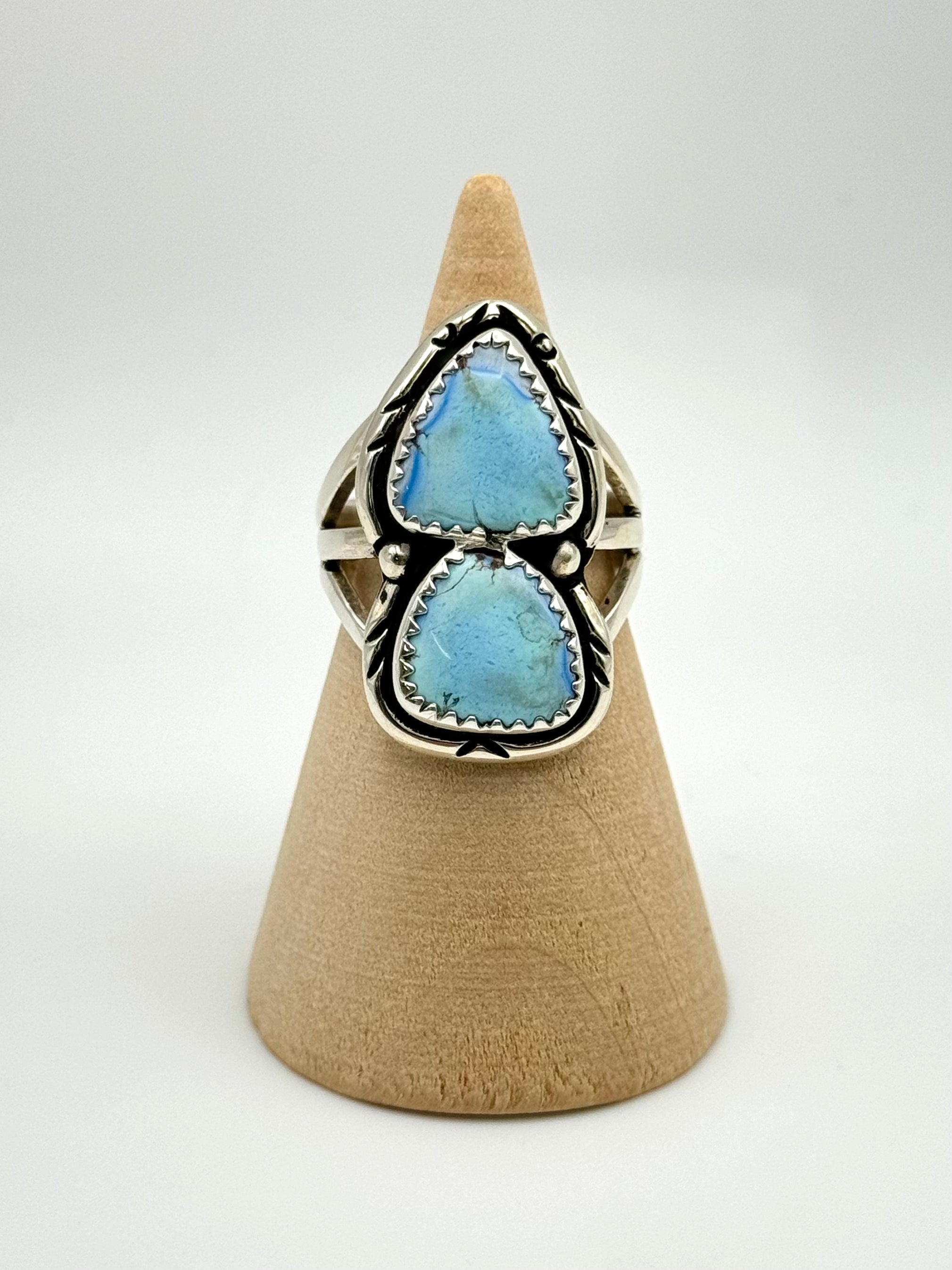 •GOLDEN HILL TURQUOISE - 1• Navajo silver double stone ring (size 6.5)