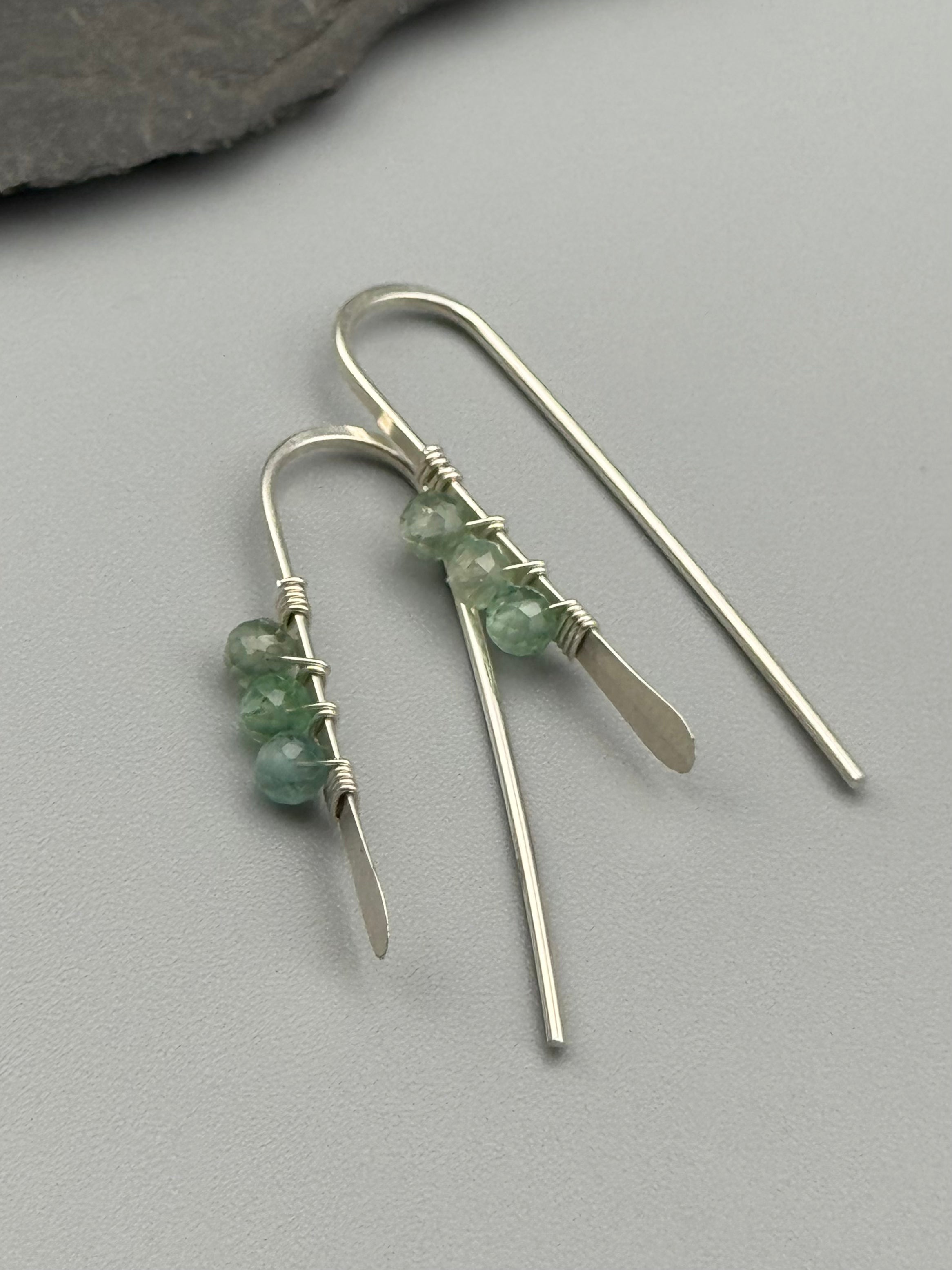 •PETITE THREADER• green apatite + silver earrings