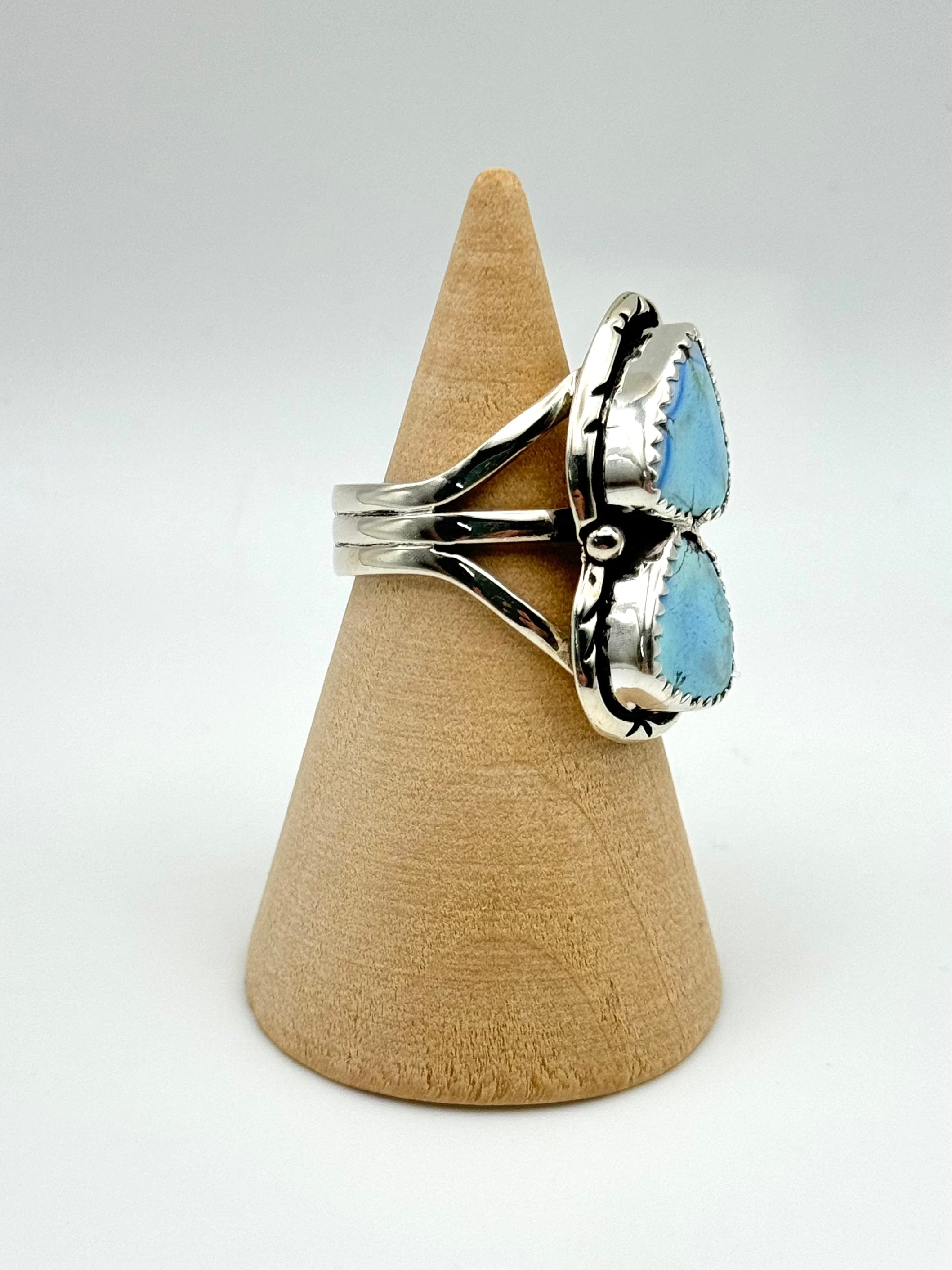 •GOLDEN HILL TURQUOISE - 1• Navajo silver double stone ring (size 6.5)