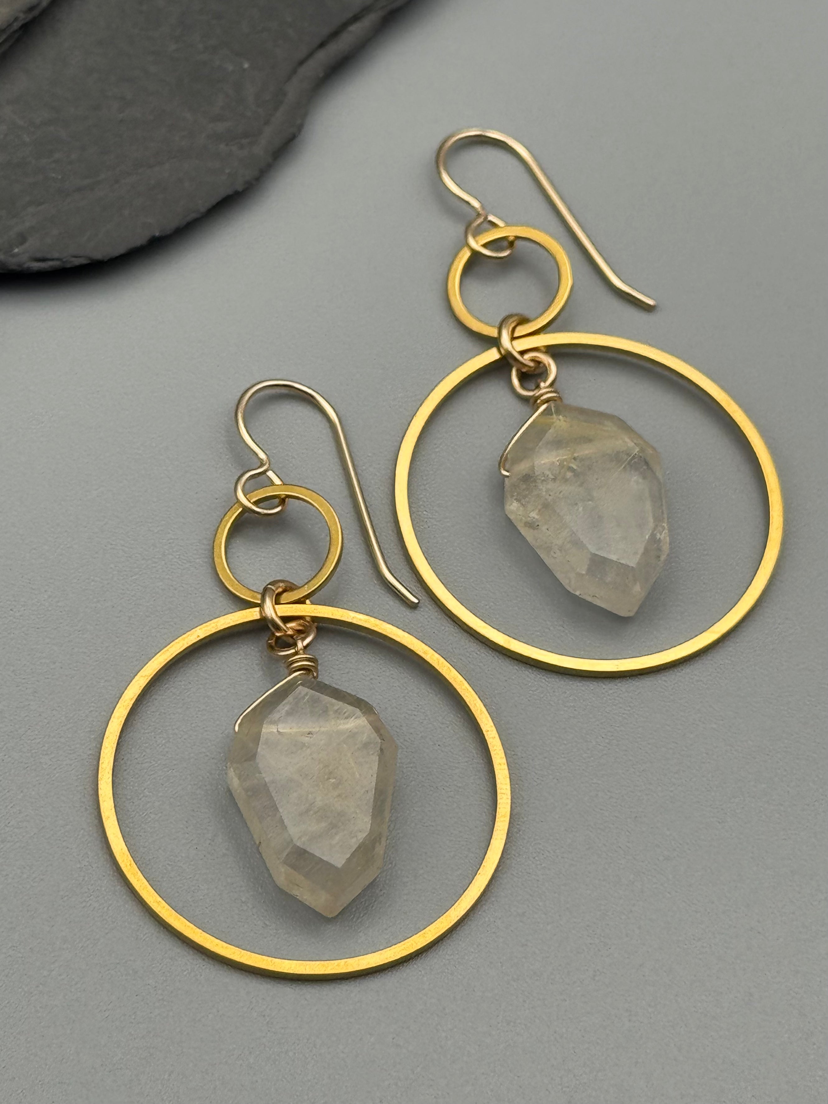 •EQUA-LUNA• rutilated quartz + gold earrings