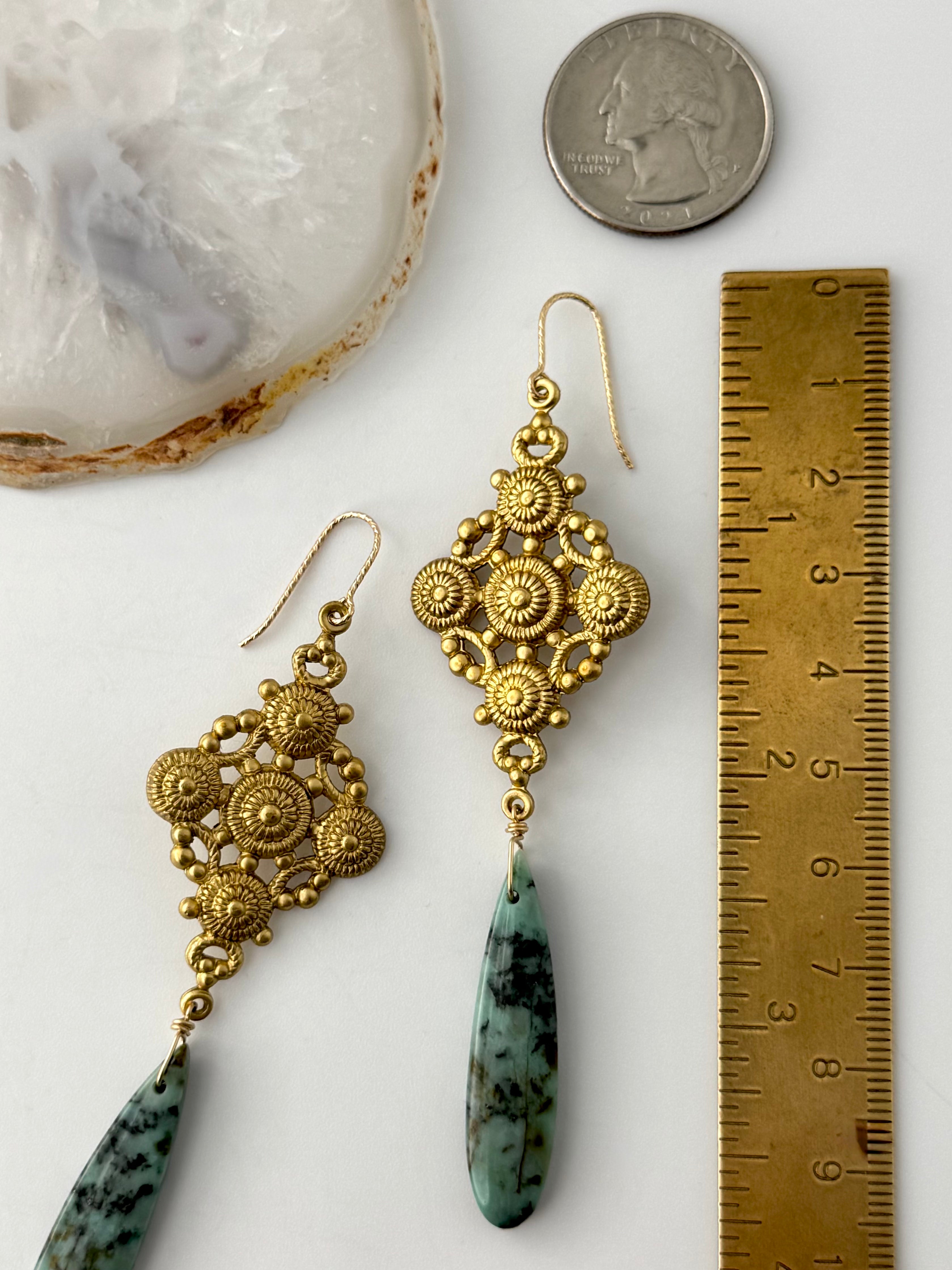 •FLORENCE• african turquoise + gold dangle earrings