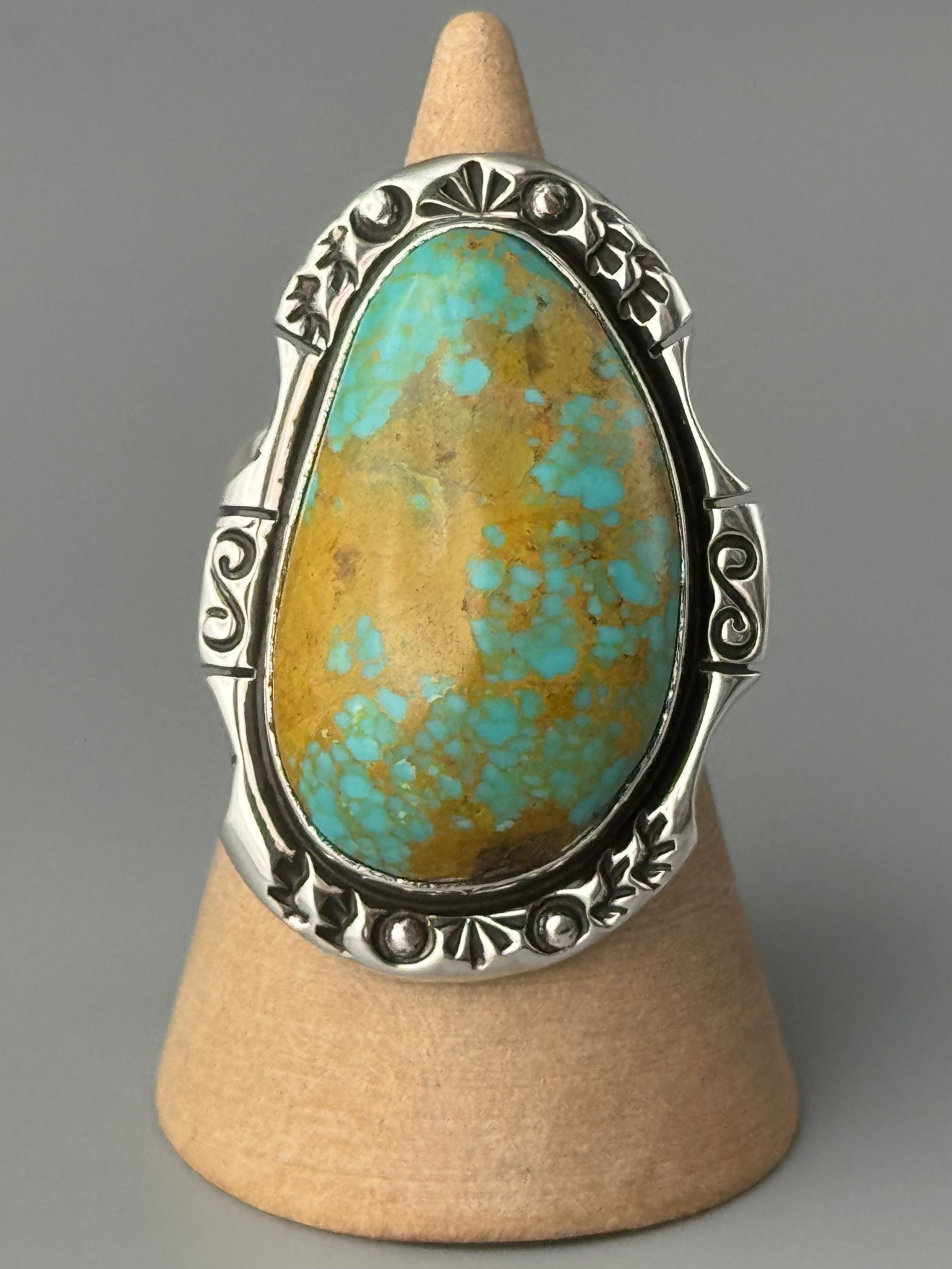 •KINGMAN TURQUOISE - ORENDA• Navajo silver ring (size 9.25)