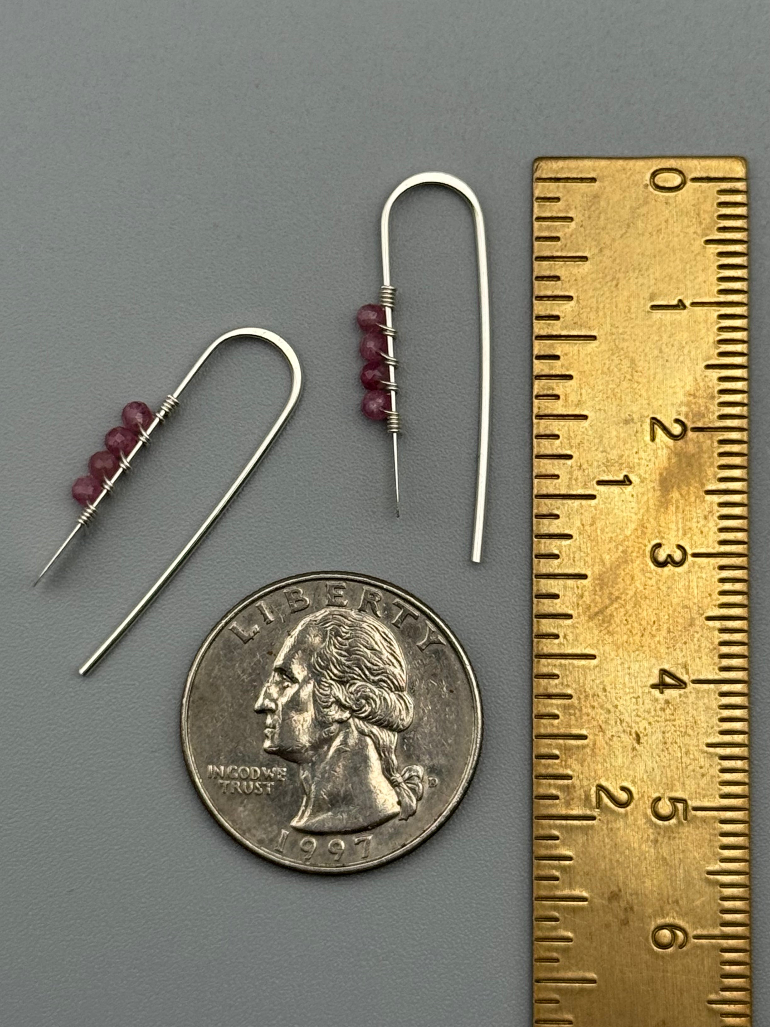 •PETITE THREADER• pink sapphire + silver earrings