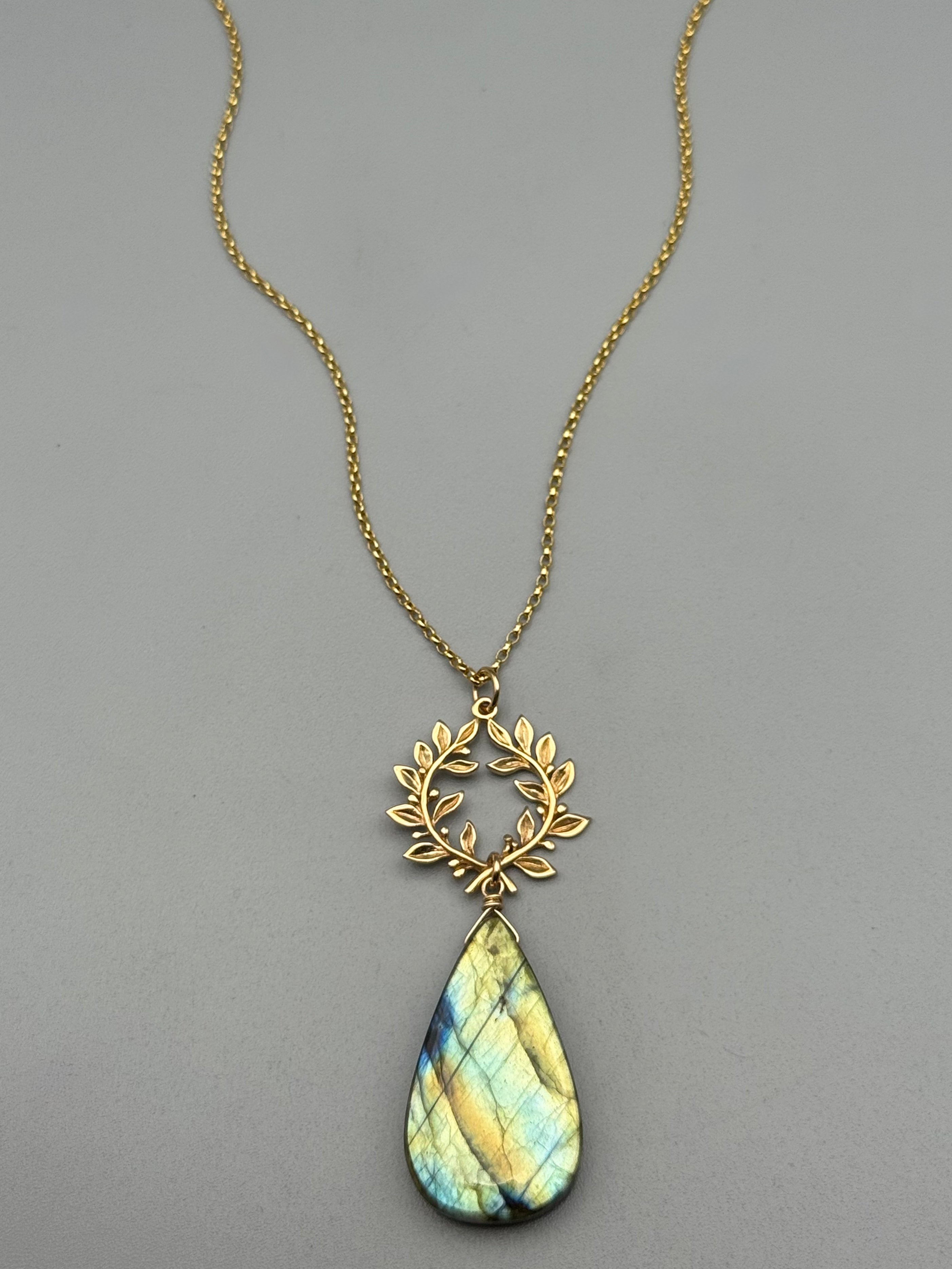 •ALCHEMY• labradorite tear + gold necklace (16"-18" long)