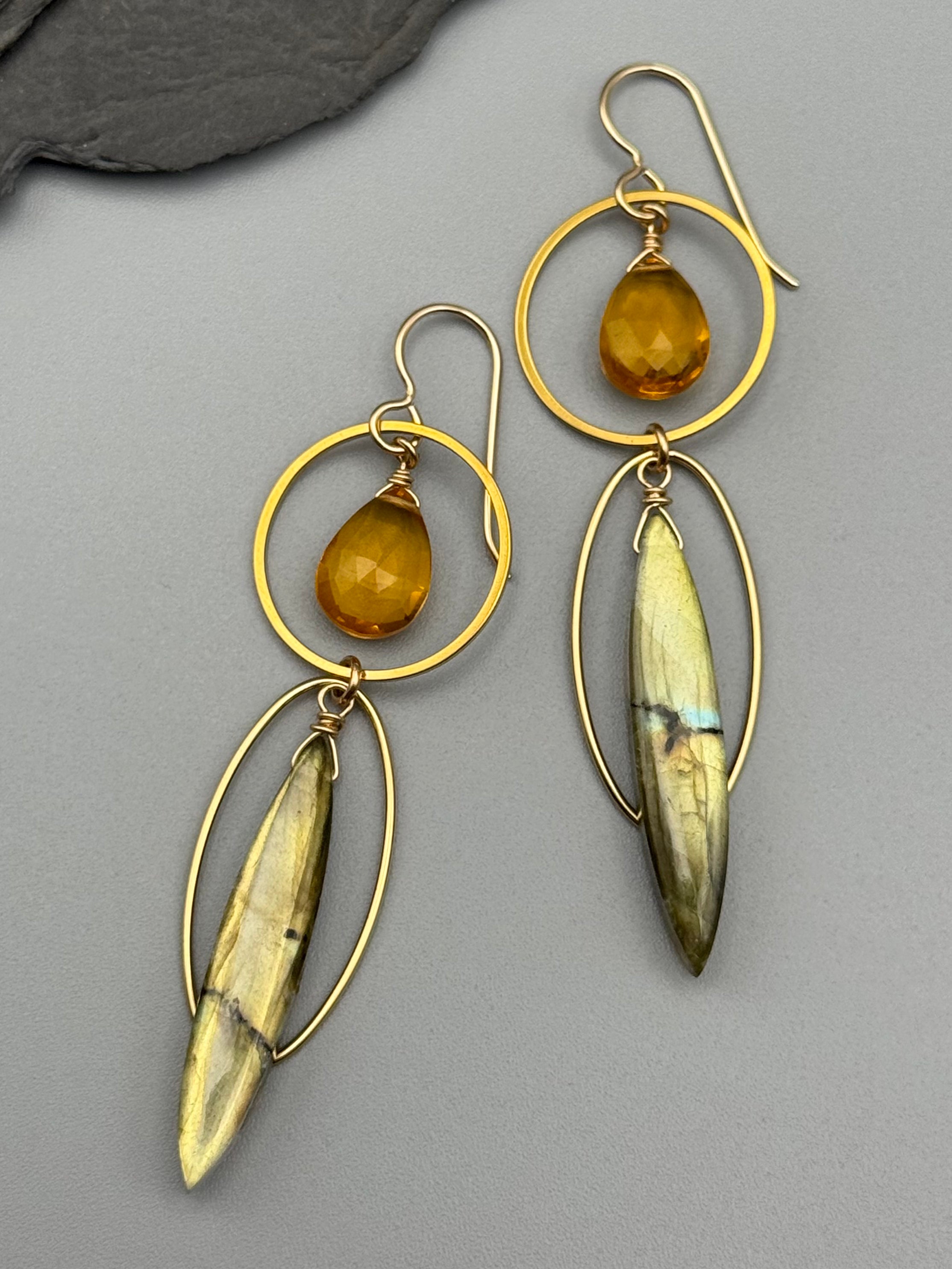 •LUNA• citrine + labradorite gold earrings
