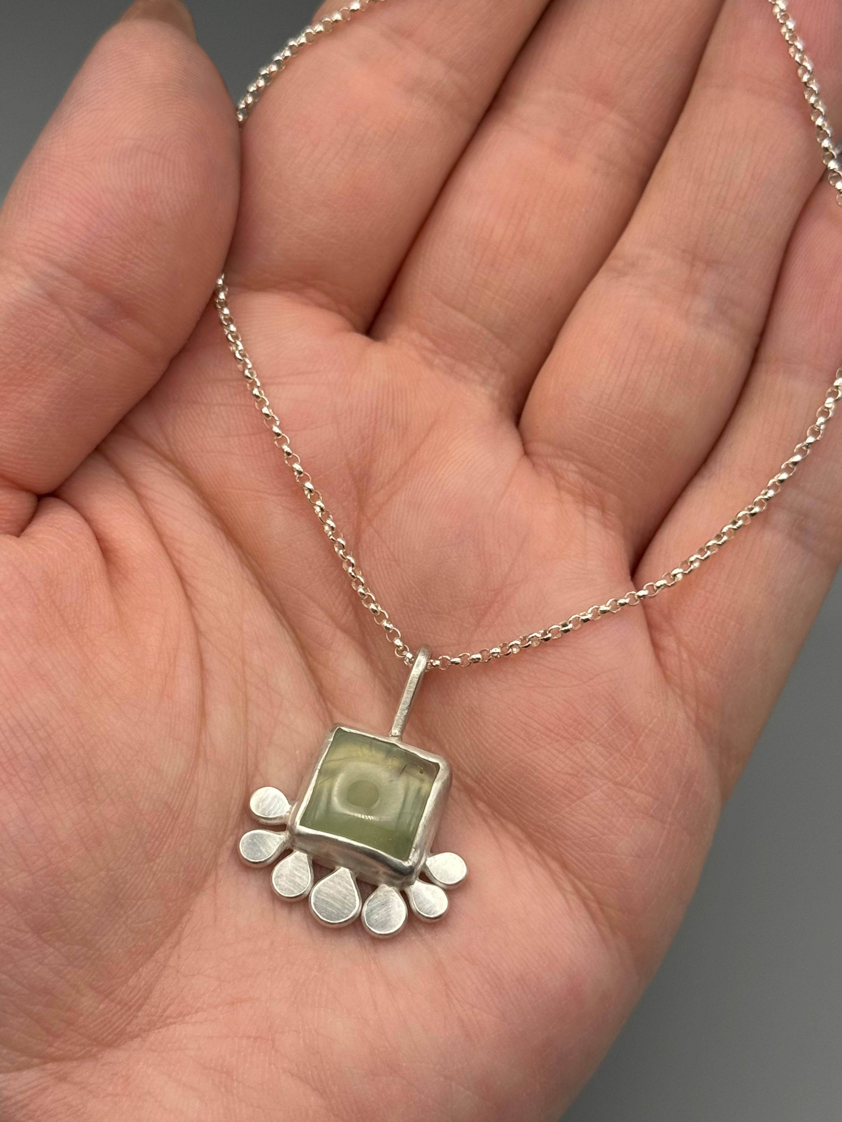 •LIL’ POLLINATOR• prehnite square + silver necklace (18" - 21" long)