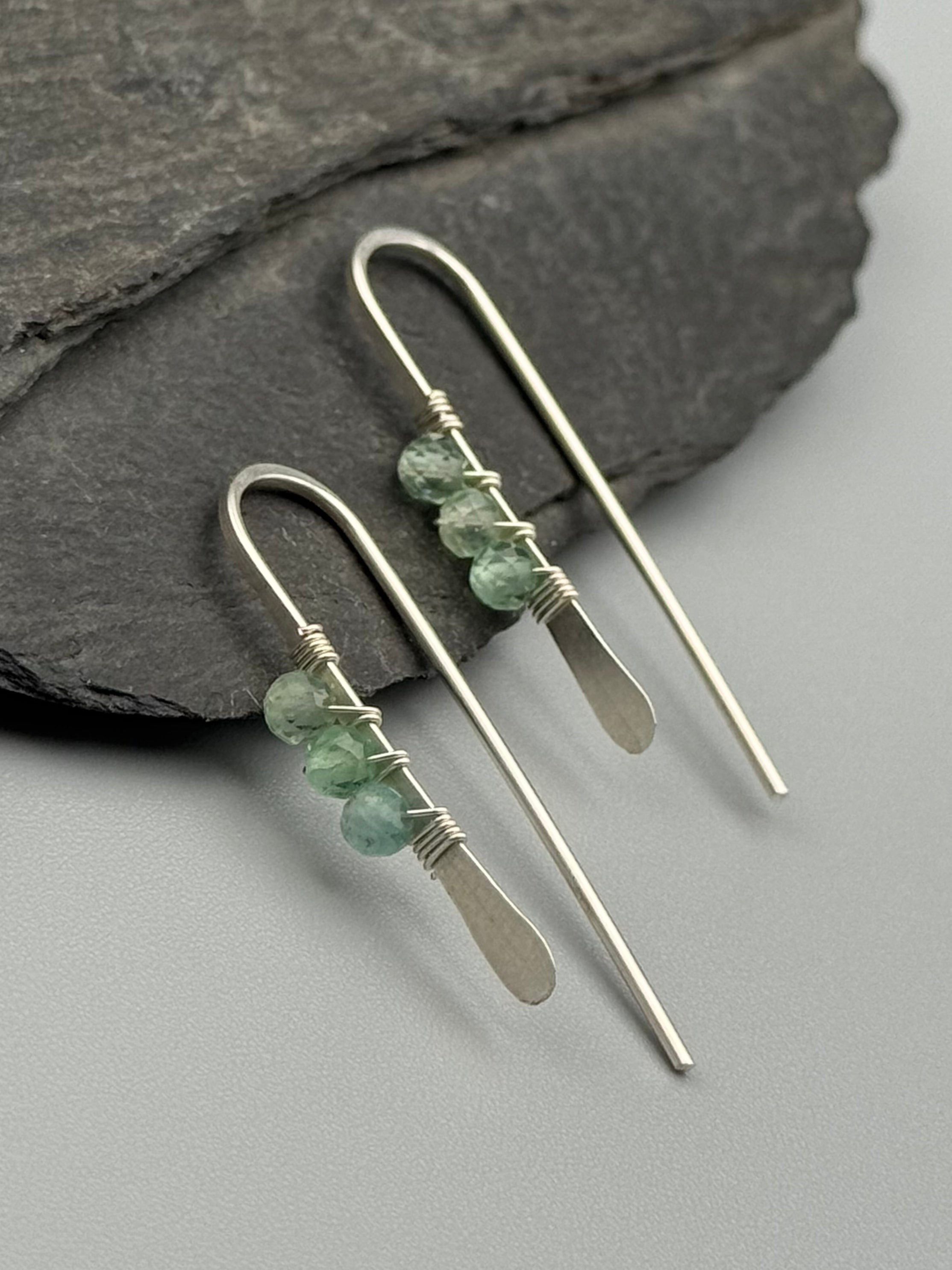 •PETITE THREADER• green apatite + silver earrings