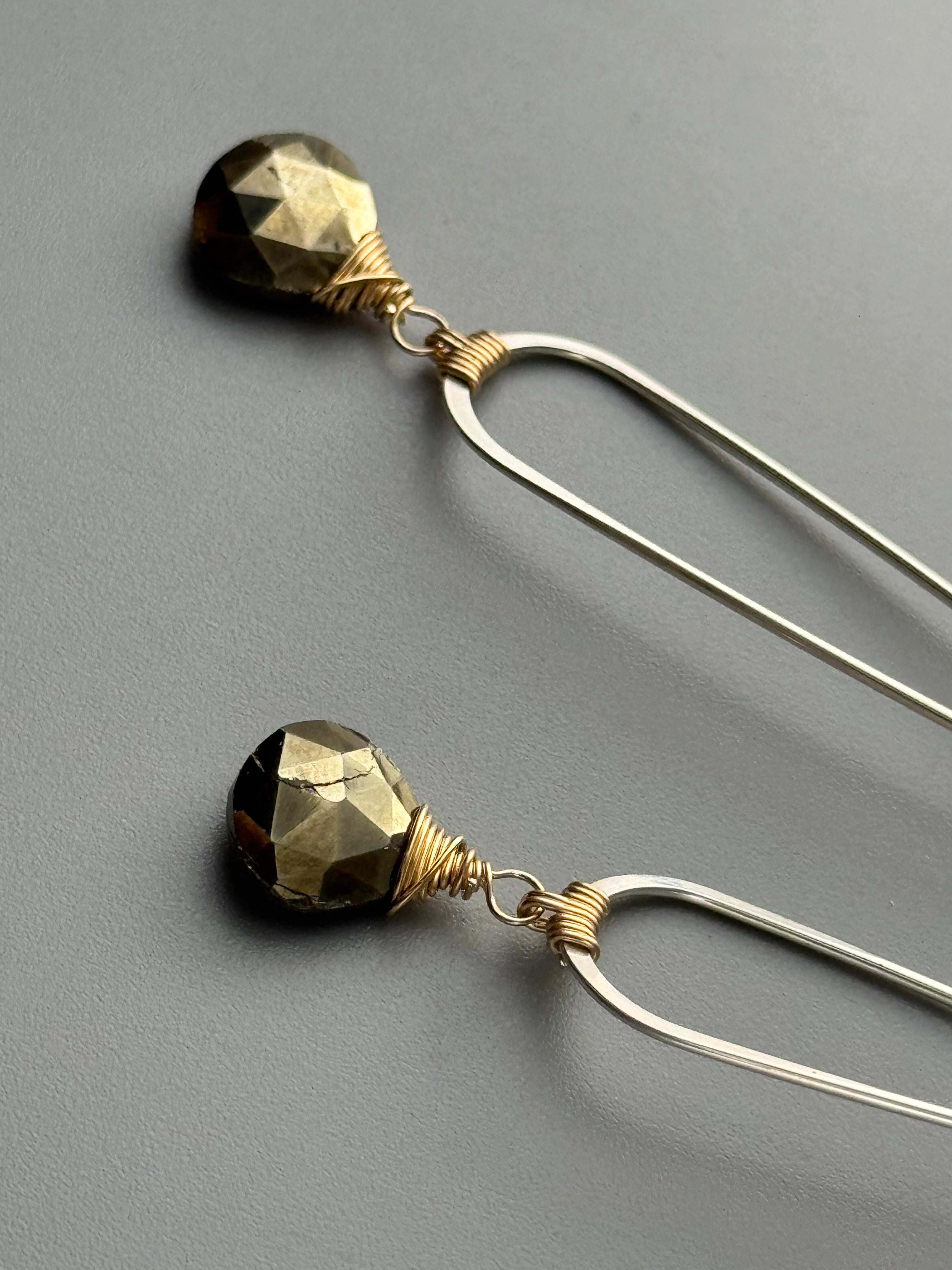 •TEARDROP DANGLE• pyrite + mixed metal earrings