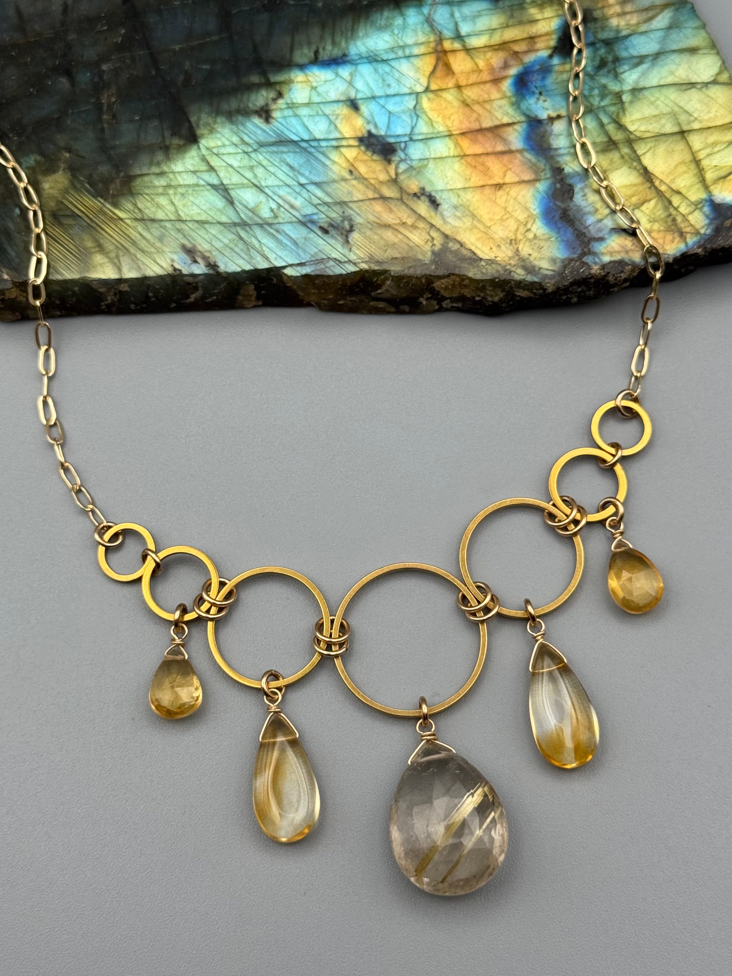 •UNION• rutilated quartz + citrine gold necklace (16"-18" long)