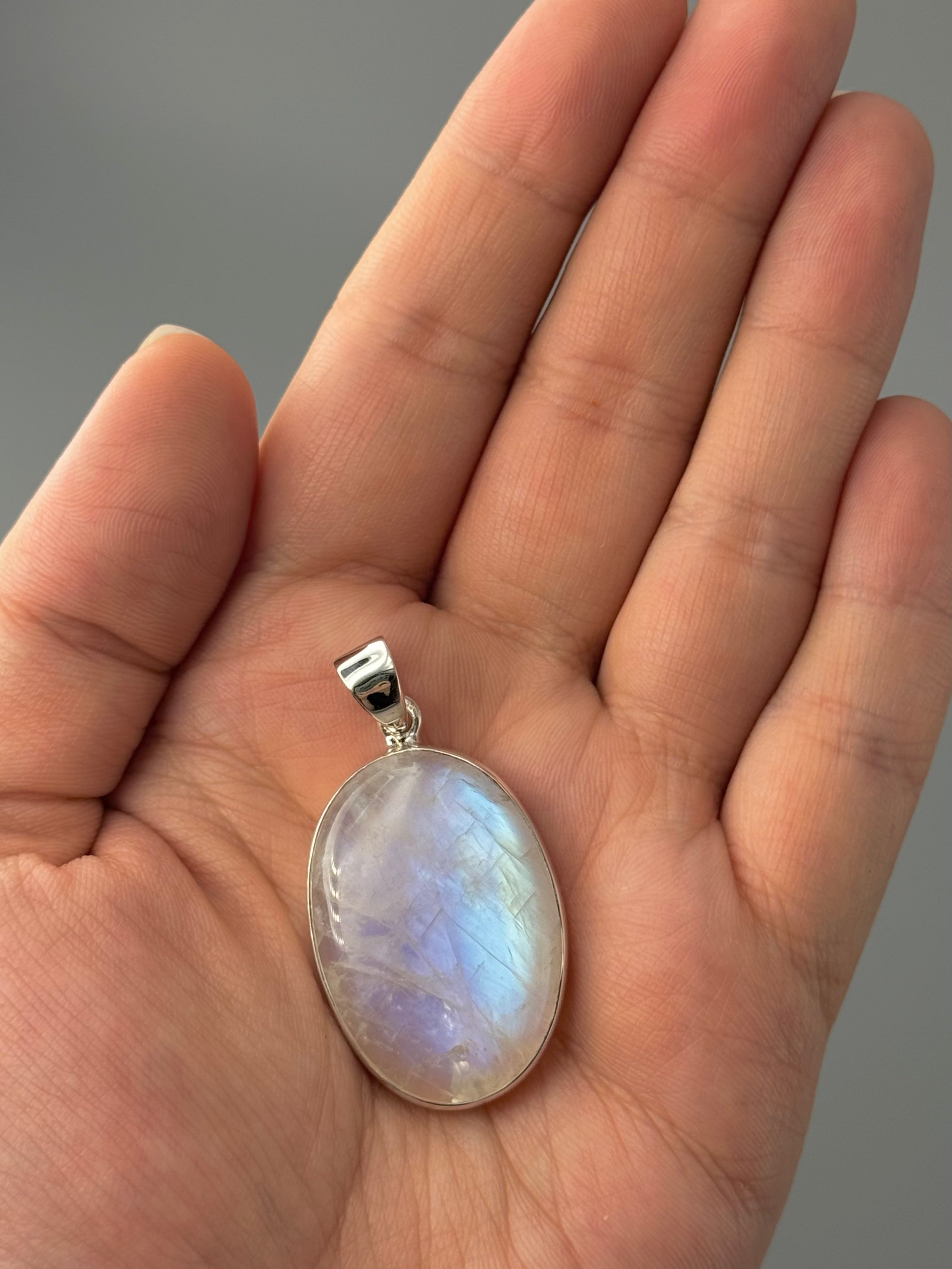 •RAINBOW MOONSTONE OVAL - 1• sterling silver pendant