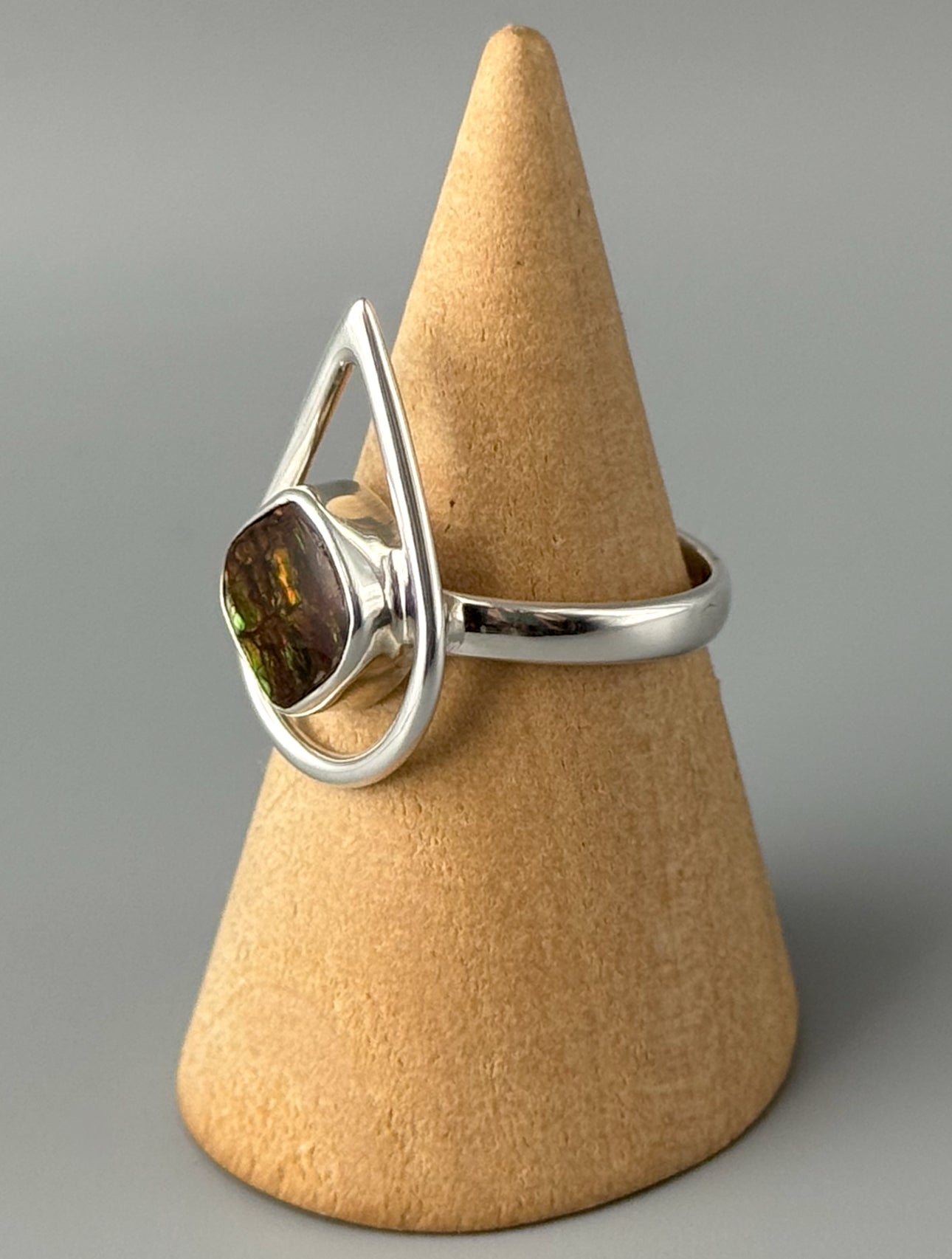•AMMOLITE - OPEN TEAR• silver ring (size 8)