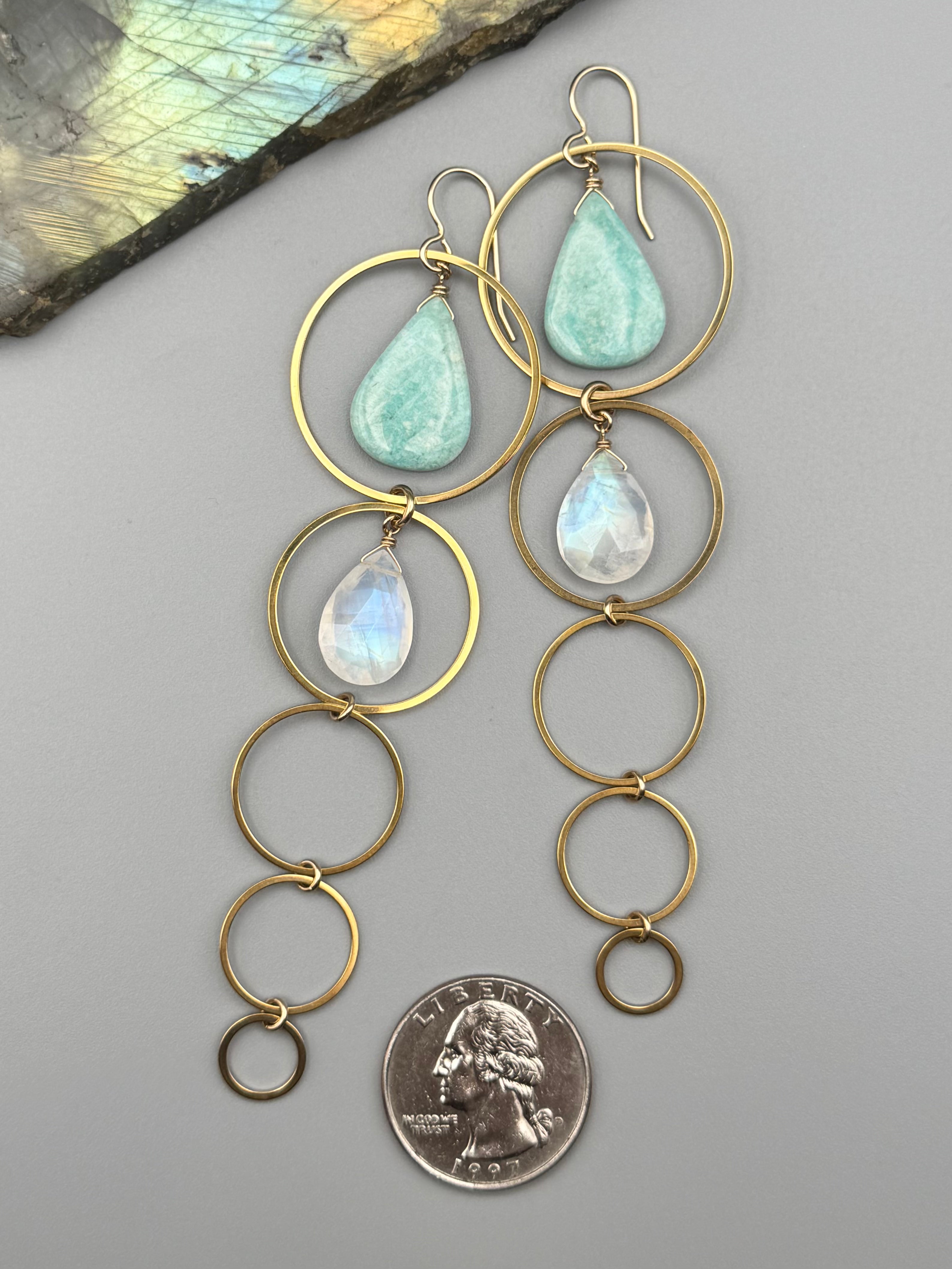 •10 OF CUPS• amazonite + rainbow moonstone gold earrings