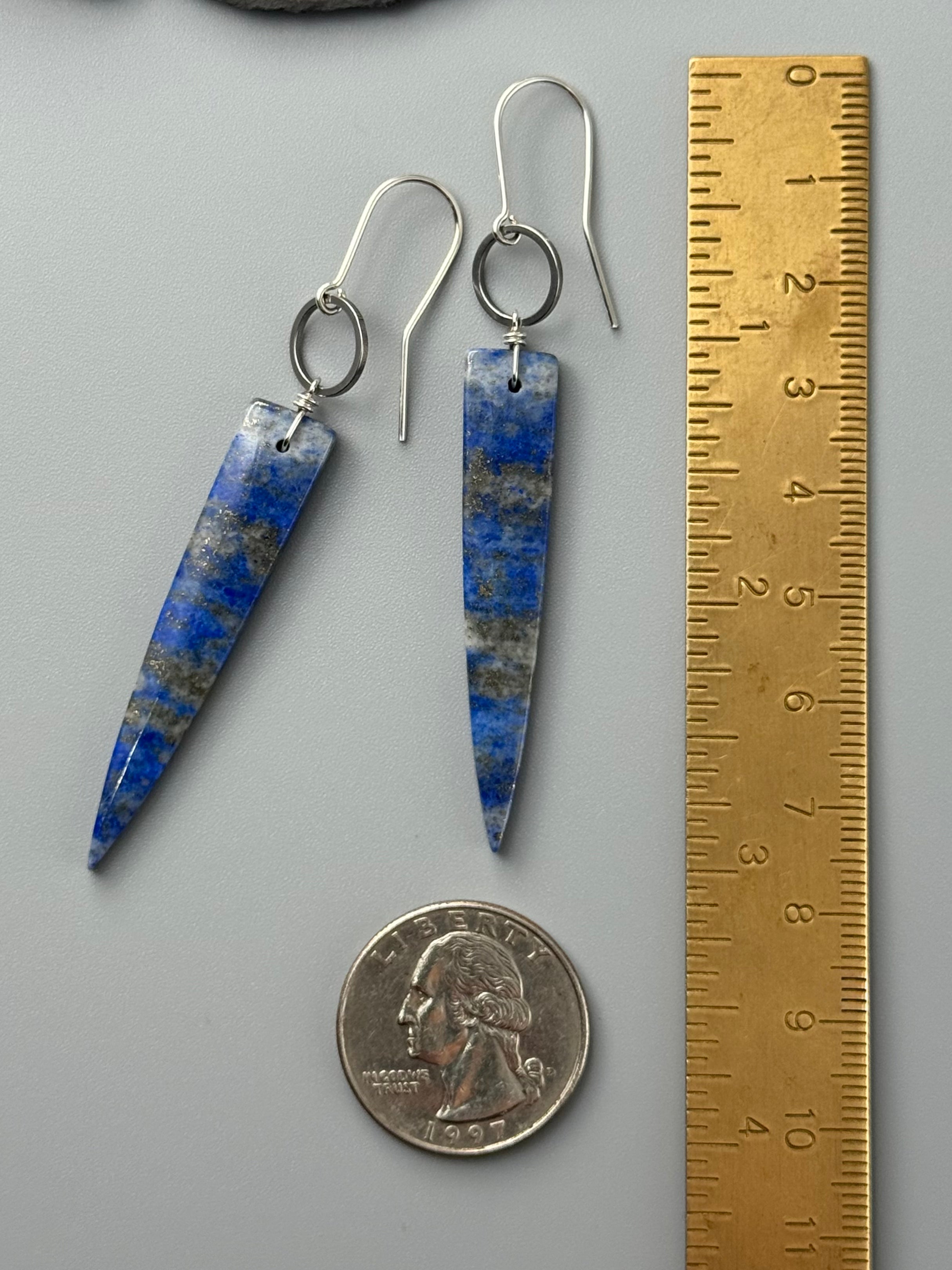 •LUNA• lapis lazuli fangs + silver earrings
