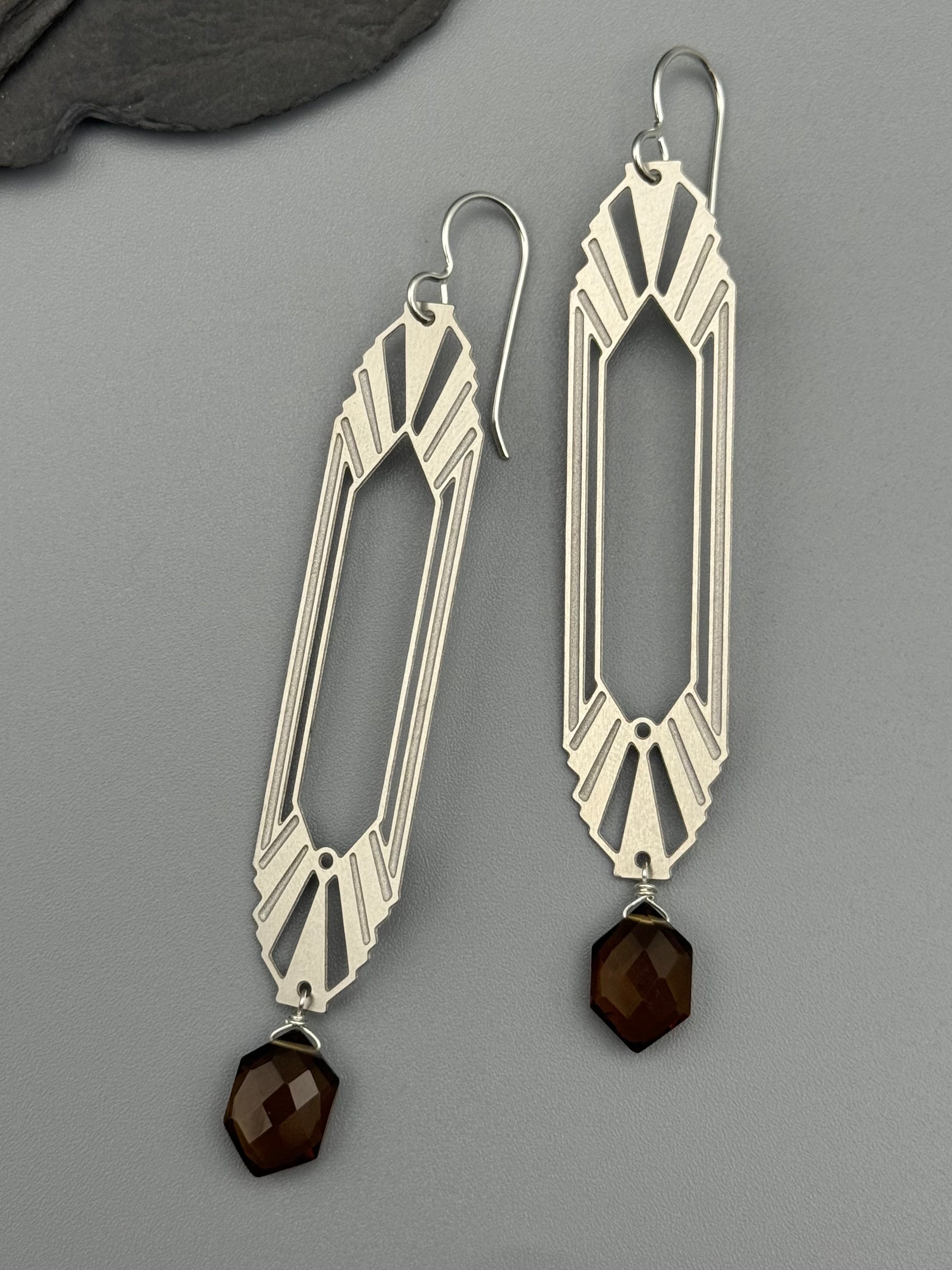 •DECO DOORWAY• smoky quartz + silver earrings