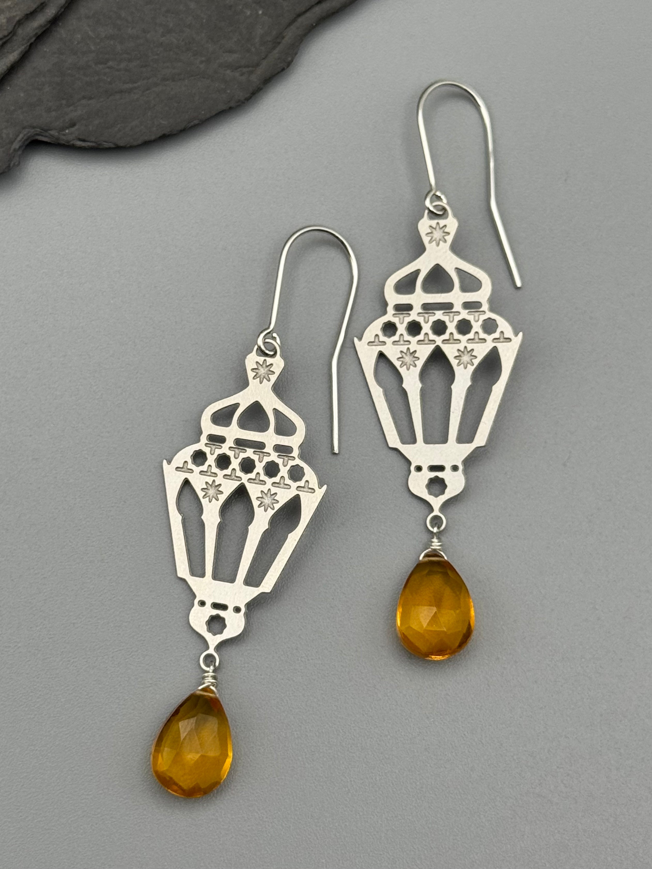•LANTERN LIGHT• citrine + silver earrings