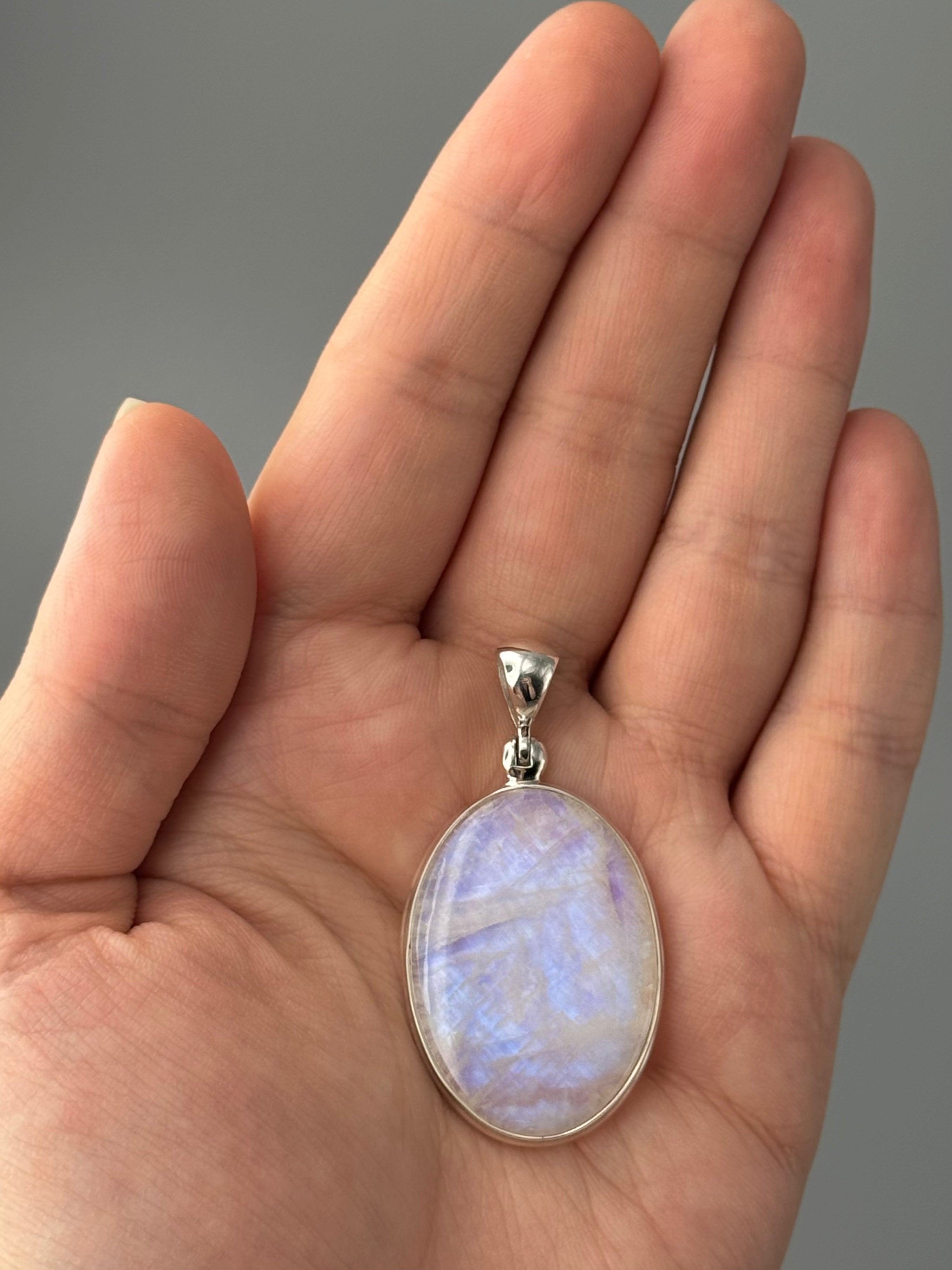 •RAINBOW MOONSTONE OVAL - 3• sterling silver pendant